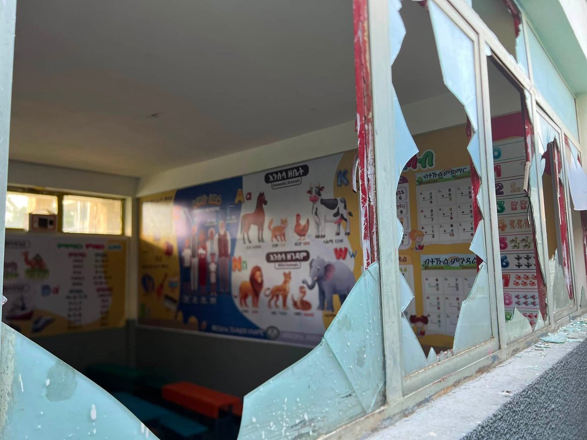TghatMedia's tweet photo. The genocidal Abiy Ahmed regime struck Tigray TV station with drone and also damaged a nearby school, called Merciful Paradise Academy.  The war on Tigray started in 2020, continued by other means since 2022, and recently  schools, aid trucks, and civilians have been targets. https://t.co/iyse7hnKSs