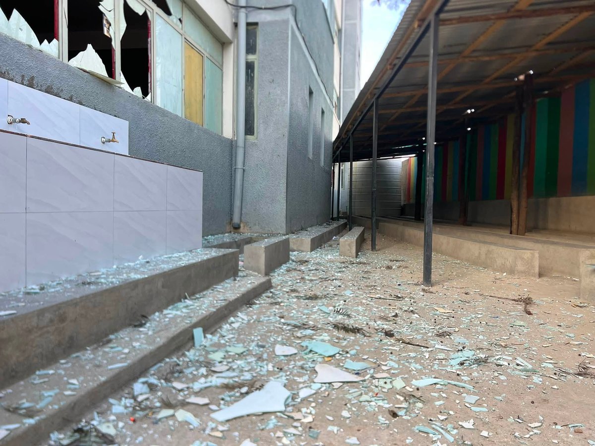 TghatMedia's tweet photo. The genocidal Abiy Ahmed regime struck Tigray TV station with drone and also damaged a nearby school, called Merciful Paradise Academy.  The war on Tigray started in 2020, continued by other means since 2022, and recently  schools, aid trucks, and civilians have been targets. https://t.co/iyse7hnKSs