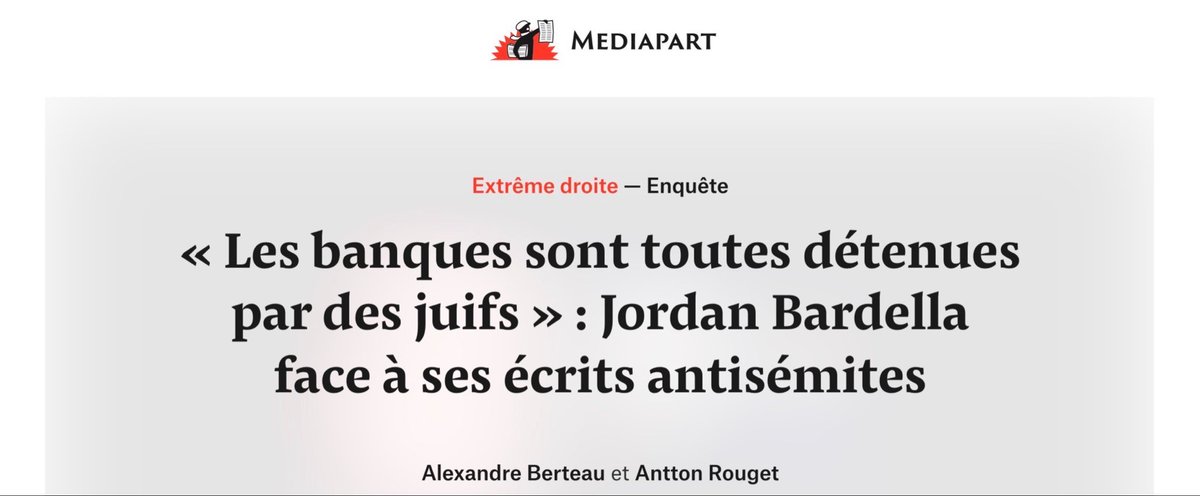 InsoumisJeunes's tweet photo. 🚨 Scandaleux ! Un article de Mediapart révèle que des membres du RN, héritiers des SS, tiennent des propos antisémites...

La dédiabolisation est une escroquerie. Le RN est une organisation raciste, antisémite et islamophobe. Retour aux sources pour Bardella. https://t.co/k0YYOn8qso