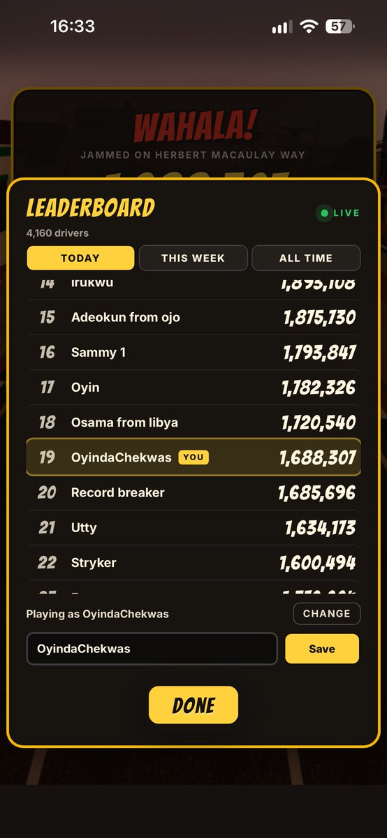 oyindachekwas's tweet photo. Made it to the leaderboard 🙂‍↔️ https://t.co/8e4bWdY7aa