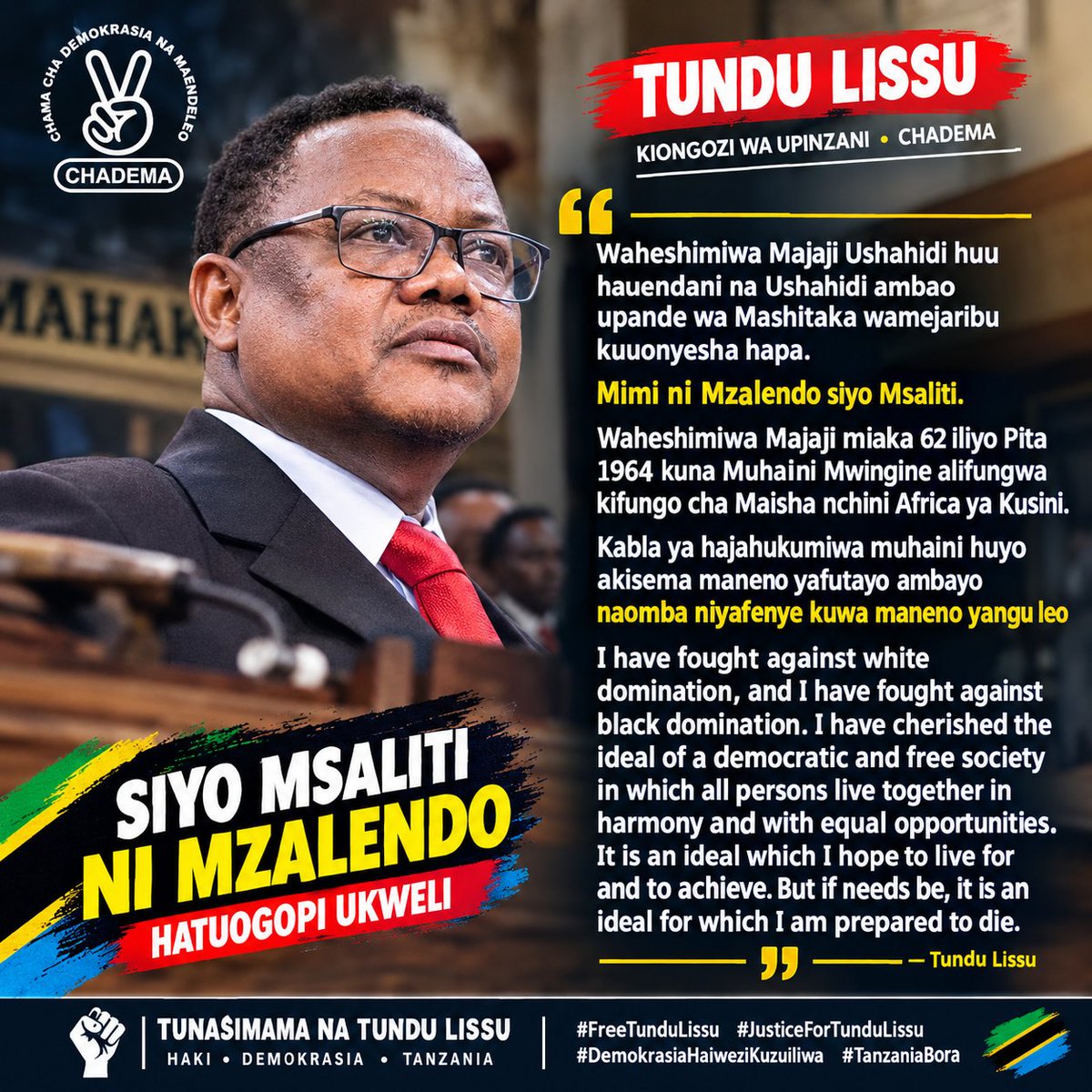 MBwashari's tweet photo. Kuwa na nchi ya demokrasia, imekuwa ni ideal kwa nchi yangu, msimamo huo umenigharimu sana, umeniletea madhira mengi sana, msimamo huo kwa siku zilizobaki kwa maisha yangu ni msimamo ambao nitaendelea kuusimamia, na kama ikibidi kufa ni msimamo ambao nipo tayari kufa. https://t.co/7iUKSsjbFB