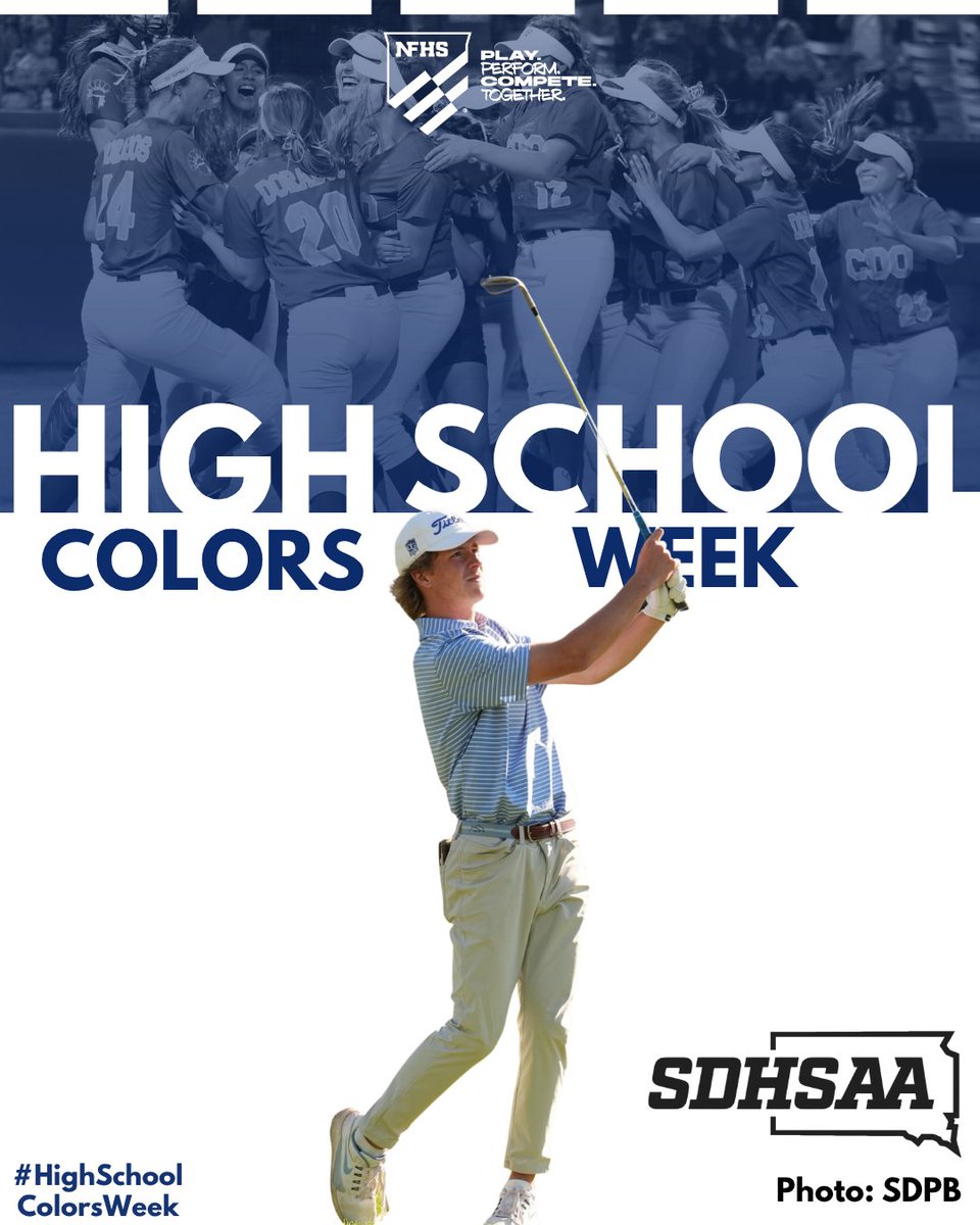 SDHSAA's tweet photo. We start High School Activities Month with #HighSchoolColorsWeek School colors say a lot without saying a word.They represent your school, your community, and the people who make it special.Share a photo of your school colors and tag your school. #HighSchoolActivitiesMonth #NFHS https://t.co/6tvFlHOoen