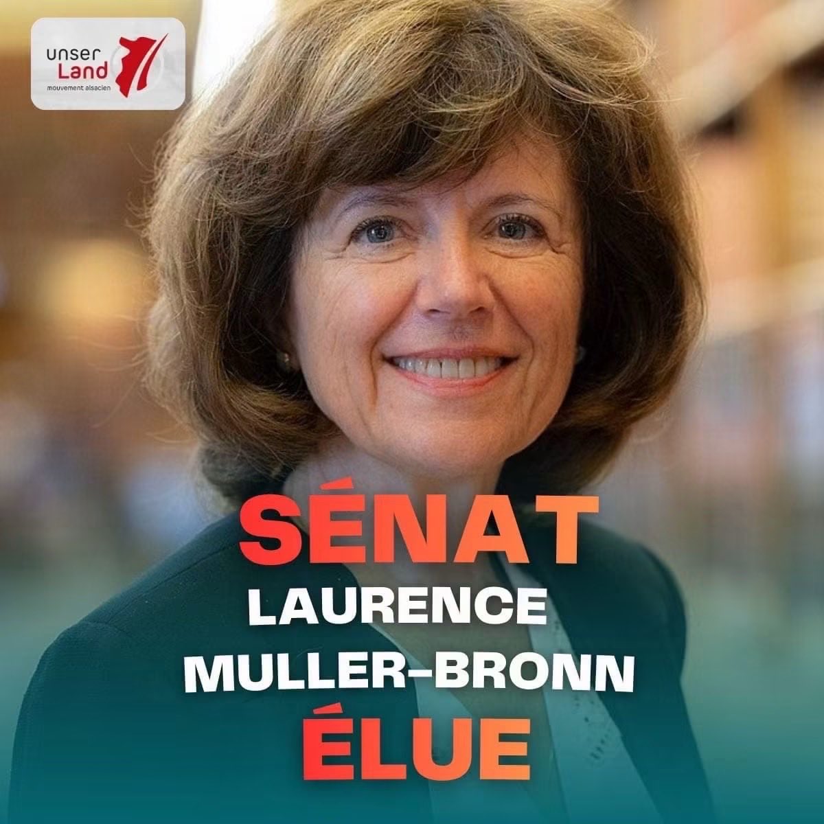 UnserLand's tweet photo. 📣 LAURENCE MULLER-BRONN ÉLUE SÉNATRICE !

Félicitations à Laurence Muller-Bronn pour sa réélection au Sénat !

Unser Land est fier de l’avoir investie et soutenue dans cette campagne. Une nouvelle fois, Laurence portera la voix de l’Alsace au Sénat et continuera à défendre nos intérêts avec détermination.

Bravo Laurence, et félicitations à toute l’équipe !

#alsace #elsass #sénatoriale 

@MullerBronnL @RetPS