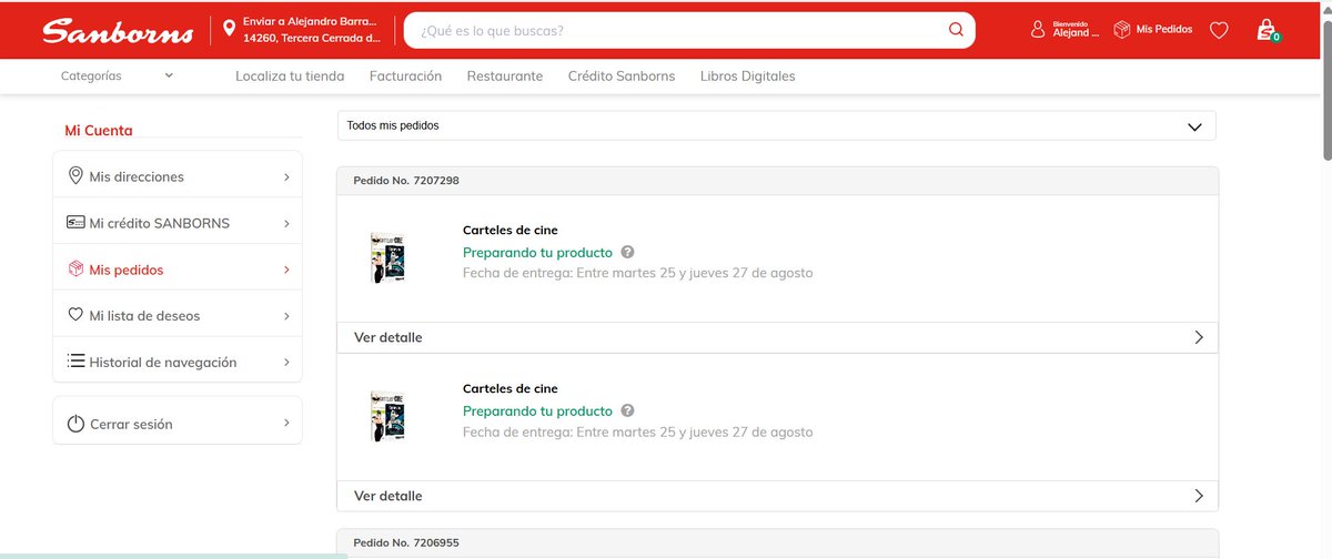 lex_barragan's tweet photo. @solosanborns @Profeco En la página de @solosanborns sigue apareciendo mi pedido con fecha de entrega ¡De agosto!, es increíble que no puedan concretar la entega de productos que ofrecen en su página ni hacer ágil una cancelación. https://t.co/AmeYFeYt8Q