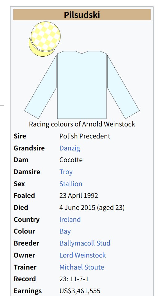 dragoner_JP's tweet photo. 競走馬のピルサドスキー(ファインモーションの兄)。日本のWikipediaだと長らく生存・没年不詳と書かれてたけど、今年になって英語版に2015年死亡と追記されてた。
https://t.co/1kiqrW49FY https://t.co/ujfHKUrN1F