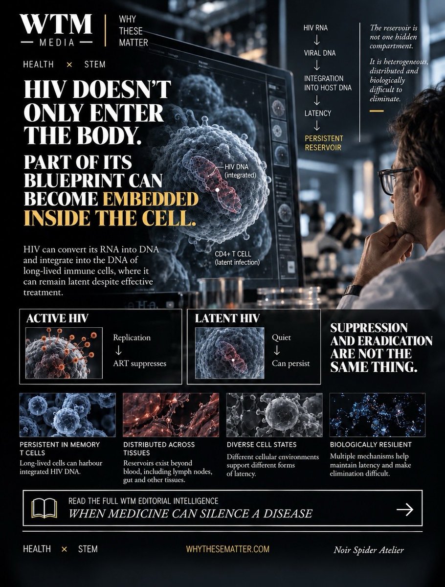 whythesematter's tweet photo. HIV medicine transformed survival into long, healthy lives. Now science is asking a deeper question: can the virus be kept durably silent?

Read the full WTM Editorial Intelligence: When Medicine Can Silence a Disease.

https://t.co/RLPuUOm8da https://t.co/vqv6MQeUT7