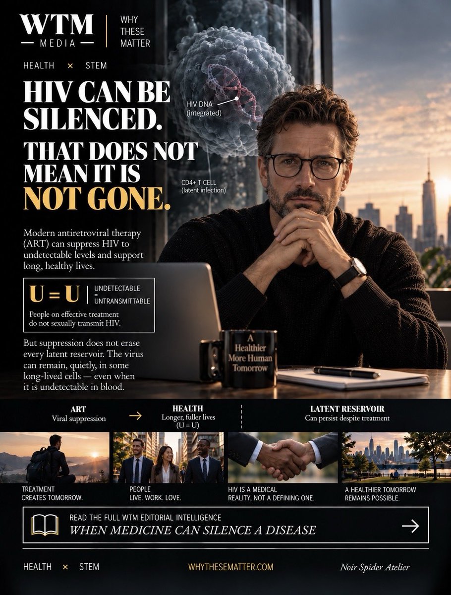 whythesematter's tweet photo. HIV medicine transformed survival into long, healthy lives. Now science is asking a deeper question: can the virus be kept durably silent?

Read the full WTM Editorial Intelligence: When Medicine Can Silence a Disease.

https://t.co/RLPuUOm8da https://t.co/vqv6MQeUT7