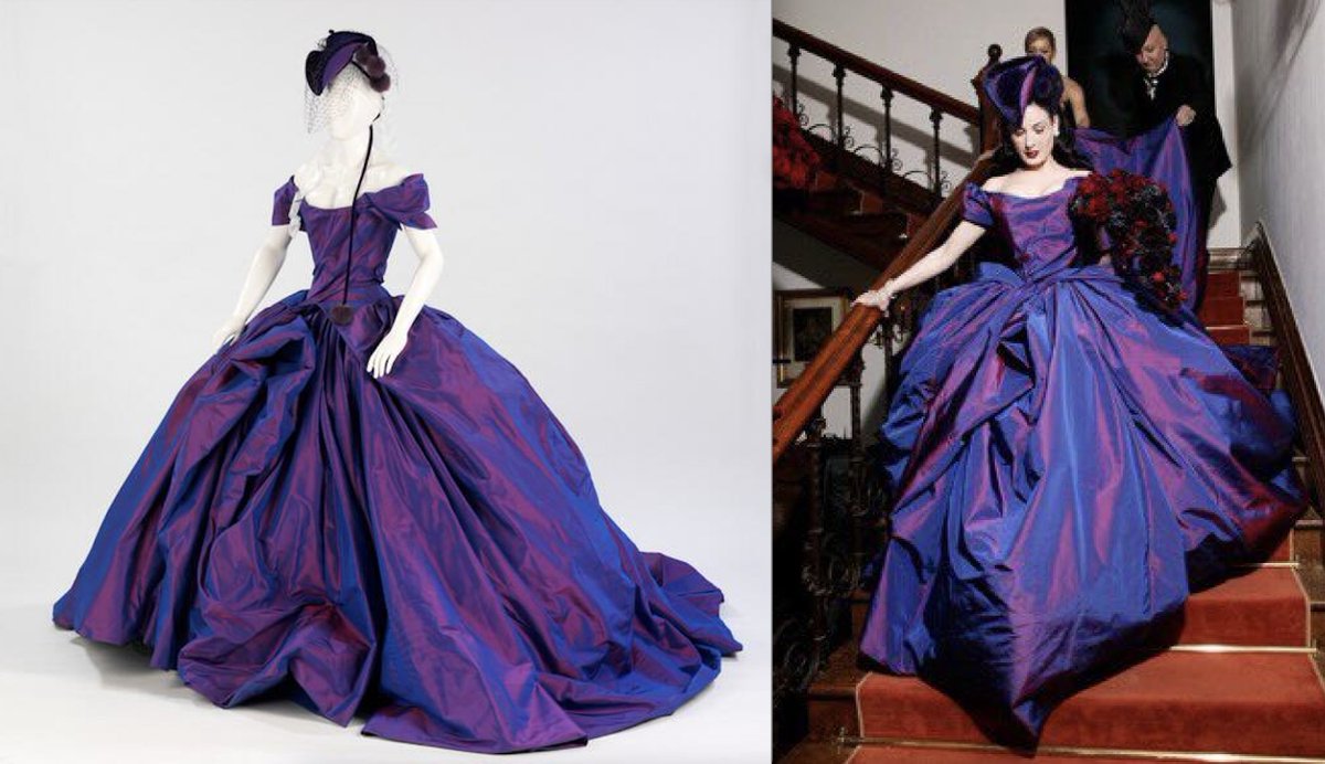 MadameGilflurt's tweet photo. Happ birthday to Dita Von Teese, who was a #frockingfabulous knockout when she wore "Bird of Paradise" by #VivienneWestwood at her 2005 wedding!  #Fashionhistory via the V&amp;A. https://t.co/e4iaLgypCH