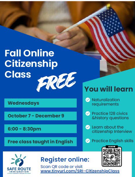 ConsulMexPot's tweet photo. ¿Te interesa obtener la nacionalidad estadounidense?🇺🇸

Ya puedes registrarte al curso en línea de #LutheranCommunityServicesNorthwest,donde encontrarás información y orientación sobre las clases para la obtención de la nacionalidad.

📲Escanea el código QR y completa tu registro https://t.co/l6KKwXihm4