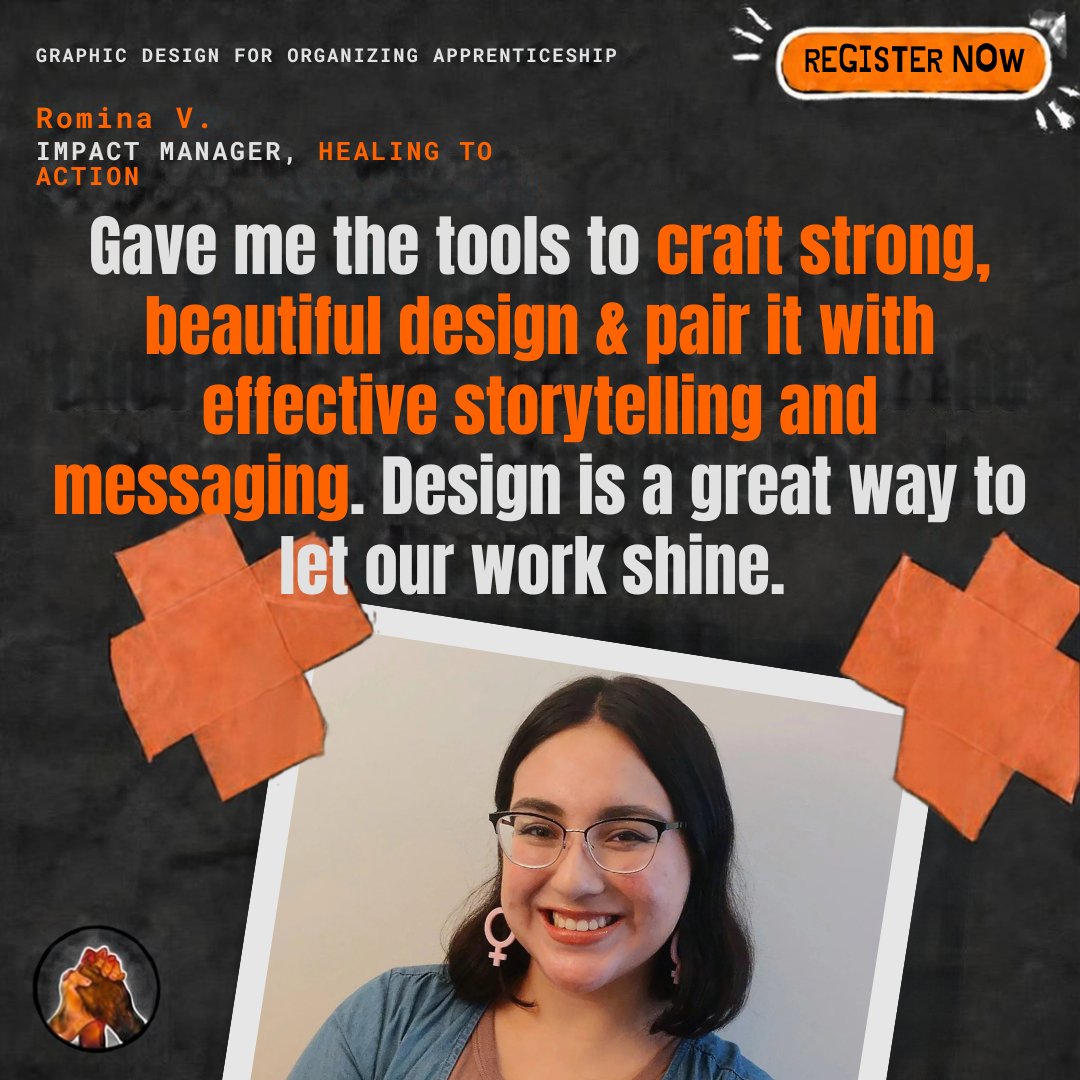 SocialMoveTech's tweet photo. The next Visual Design Apprenticeship is coming up this November.

SMT is recognizing alums for achieving a certification in the last program. 

🎉 Special shoutout today to: Romina Vargas from @HealingToAction 

Learn more &amp; register: https://t.co/mP2wBZxrI0 https://t.co/dAjLop2kPc
