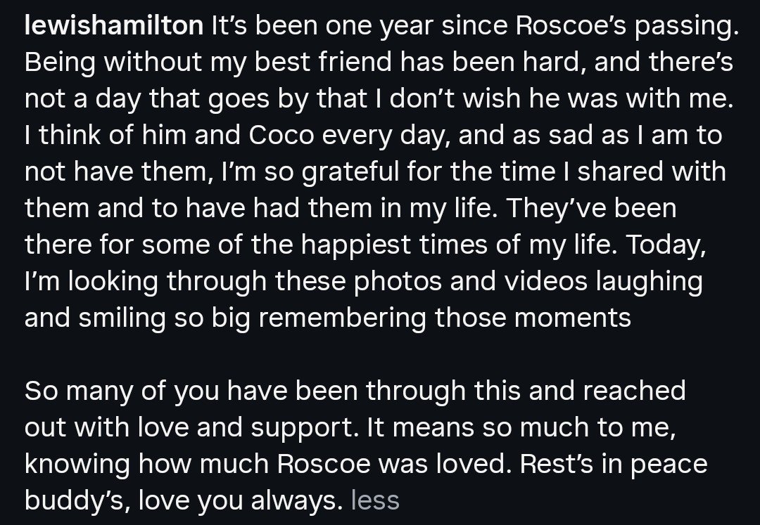 LH44_Lisa's tweet photo. Lewis #IG ~ ♥️ 

Remembering best's dog's Roscoe
🐶🕊🐾🕊🙏🏾 #TeamLH 

Sending you hugs 🤗🤗🤗 Lewis x https://t.co/ENA2Sox8xh