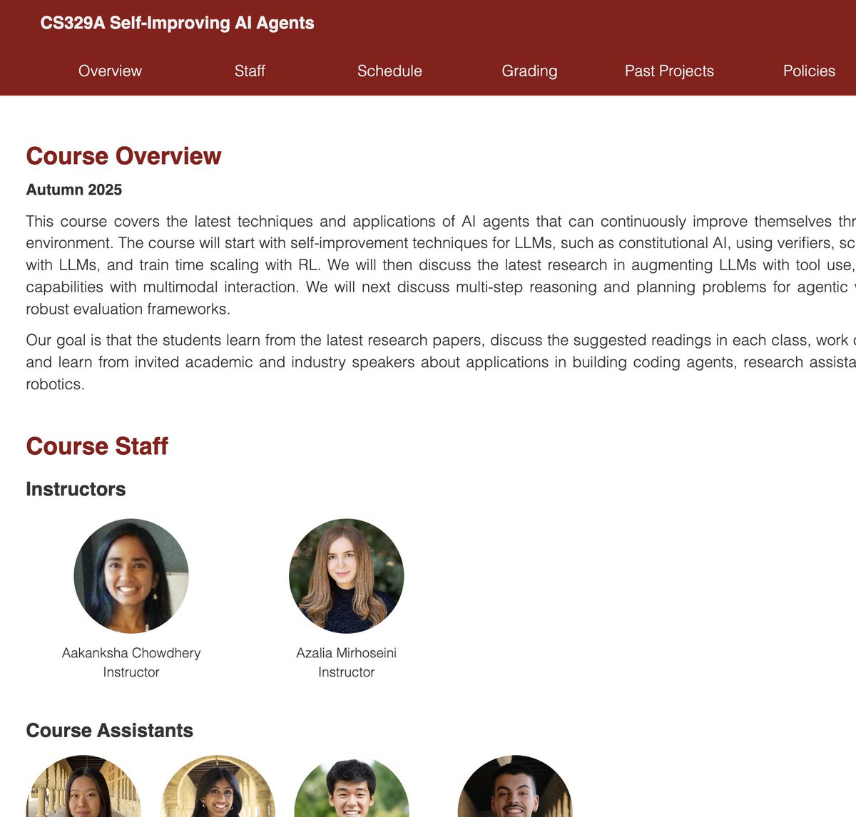 ghumare64's tweet photo. A strange thing is happening in AI:

The tools are getting better faster than most people can learn how they work.

And that makes deep technical education more valuable, not less.

Stanford recently put CS329A: Self-Improving AI Agents online, with all 9 lectures available publicly.

This is exactly the kind of material I think engineers should spend time on right now.

Not another “build an agent in 10 minutes” tutorial.

But the harder questions:

• How do agents improve from experience?
• How should memory and feedback actually work?
• What does evaluation look like for systems that keep changing?
• Where does reinforcement learning fit into modern agent architectures?
• How do we build agents that become better without becoming unpredictable?

We’re entering a phase where calling an LLM API is the easy part.

The real engineering is increasingly in the harness, environment, memory, evaluation, feedback loops, and learning systems around the model.

That’s why courses like this are worth studying even if AI can summarize every lecture for you.

Use AI to accelerate the learning.

Don’t use it to skip the learning.

Stanford CS329A:
https://t.co/qd1ikkfBsa