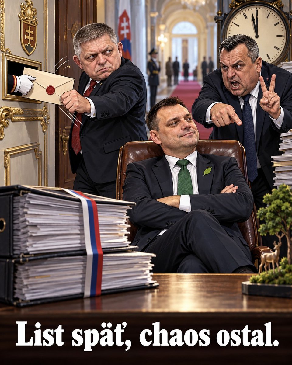 zedzaden's tweet photo. Premiér stiahol papier, ktorý sám pred dvoma týždňami poslal do paláca. Danko dáva Tarabovi dva dni na odchod. Opozícia chce už zajtra otvoriť odvolávanie v parlamente.

Kurva, takto sa parlamentná väčšina neláta. Fico potrebuje čas na dohodu, Danko chce hlavu ministra a Taraba nikam ísť nechce. Vyjebali sa na pokoj v koalícii práve vo chvíli, keď sa blíži rozpočet. To je dojebaná správa o vláde: jedno odvolanie práve stiahli a už sa črtá ďalšie. 🪑🔥

Prečo? 👇

Robert Fico dnes vzal späť návrh na odvolanie ministra životného prostredia Tomáša Tarabu, ktorý prezidentovi predložil 15. septembra. Úrad vlády tvrdí, že chce vytvoriť „časový a politický priestor“ na dohodu a zabrániť ďalšej destabilizácii koalície. Peter Pellegrini jeho žiadosti vyhovel. Taraba teda zostáva ministrom.

Lenže Andrej Danko vzápätí Tarabu vyzval, aby do 30. septembra odstúpil sám. Ak to neurobí, SNS avizuje, že podporí jeho odvolanie v parlamente. Zároveň Danko vyhlásil, že SNS za predčasné voľby hlasovať nebude — ani keby ich navrhol Robert Fico.

Do hry vstupuje aj opozícia. Michal Šimečka avizoval na utorok procedurálny návrh, ktorým chce v parlamente otestovať podporu na prerokovanie Tarabovho odvolania. To ešte nie je samotné odvolanie ministra — je to pokus dostať túto otázku na rokovanie.

A nad tým všetkým visí rozpočet. Vláda ho má podľa zákona predložiť Národnej rade do 15. októbra, ak parlament nerozhodne inak.

Predčasné voľby pritom nevzniknú Ficovým vyhlásením v televízii. Na skrátenie volebného obdobia parlamentu treba ústavnú väčšinu — 90 poslancov.

Takže aktuálny stav?

❌ Ficov návrh na Tarabovo odvolanie je stiahnutý.
✅ Taraba zostáva ministrom.
⏳ Danko mu dáva čas do 30. septembra.
🏛️ PS chce v utorok otvoriť tému v parlamente.
🗳️ SNS odmieta predčasné voľby.
💶 A 15. október s rozpočtom sa blíži.

Jedno odvolanie skončilo listom z paláca. Druhé sa môže začať v parlamente. A medzi tým všetkým má koalícia dokázať, že ešte vôbec má väčšinu.