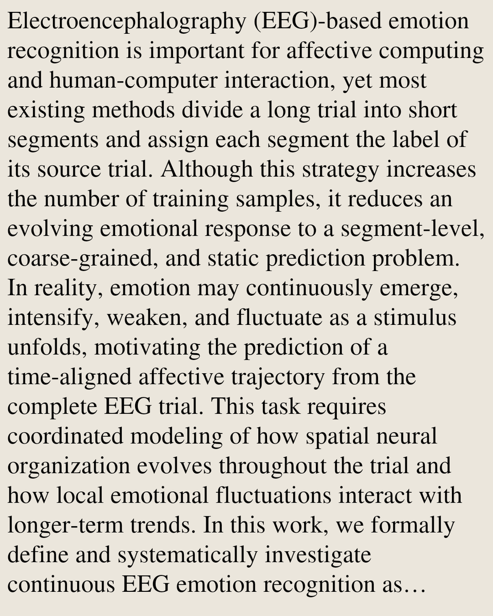 Smartphones's tweet photo. From Segments to Trajectories: Evolving Affective Graphs with Evidence Retrieval for Continuous EEG Emotion Recognition

Chi Yang, Jihong Wang, Chengxi Xie, Kai He, Huan Liu, Man Yao, Shile Qi, Yuzhe Zhang
https://t.co/29r3CN0xpm [𝚌𝚜.𝙷𝙲] https://t.co/Zy6EF7JGQB