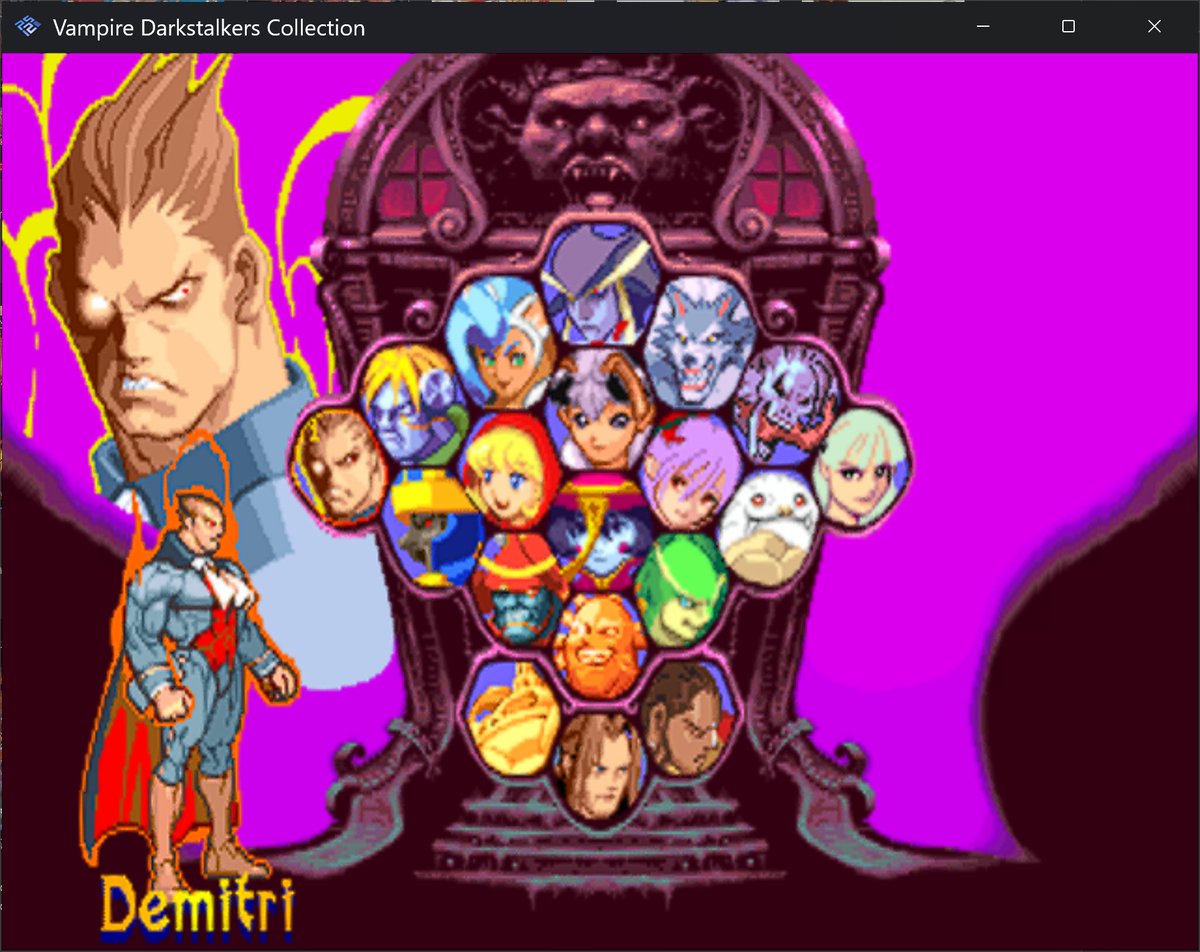 KusanagiCla's tweet photo. @NEONBitchi amigo espero por essa versão aqui que tem os finais de todos os personagens no modo arcade essa versão e alternativa da vampire savior 1 na coletanea temos aceso a ela segurando select https://t.co/jkEcLjFUBB