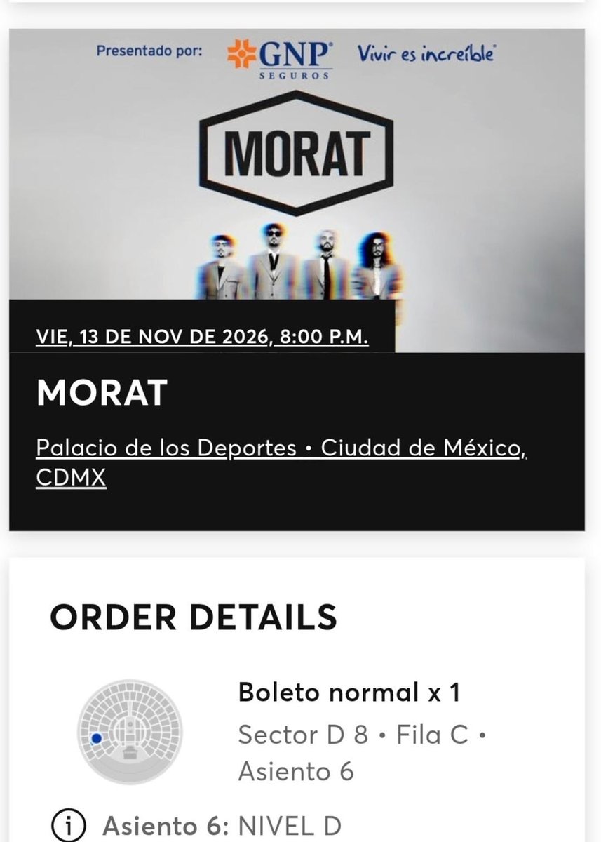 Dafneph__'s tweet photo. Vendo boleto de morat más barato porque me urge venderlo
#morat #concierto #moratconcierto #mexico https://t.co/HgRcrlUTG3