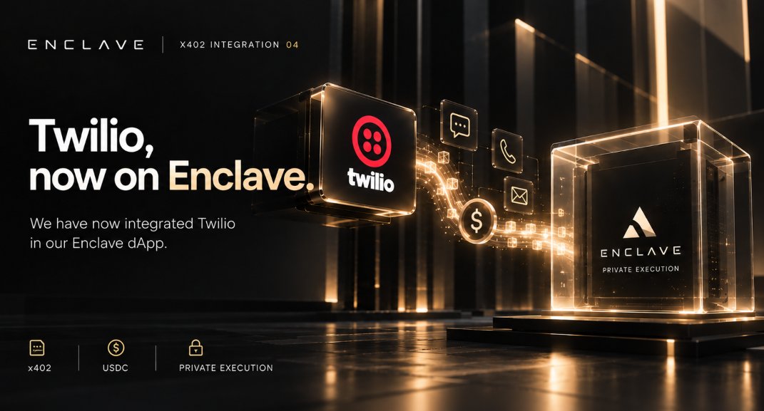 EnclaveStables's tweet photo. @Twilio is now integrated into our upcoming agents dApp.
x402-powered services, accessible through Enclave. https://t.co/bhCNwHlIfX