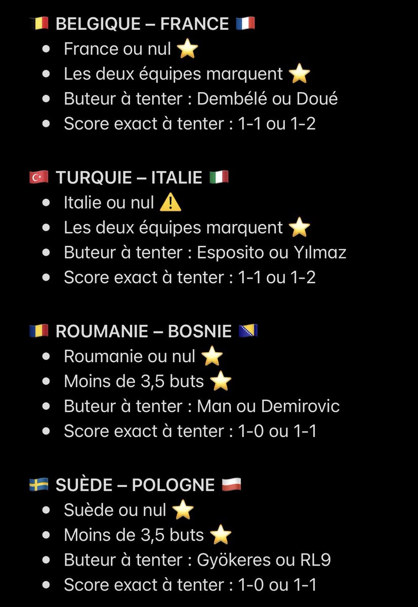 NtkPronos's tweet photo. 🇪🇺 Mes avis Nations League ! 

💭 Une soirée vraiment compliquée à analyser, tous les matchs vont être serrés. Modérez vos mises et pourquoi pas tenter des buteurs !

⚠️ Match à éviter
⭐️ Petite confiance
⭐️⭐️ Bonne confiance

❤️ Pense au p’tit LIKE pour le travail :) https://t.co/a8P6tLULof