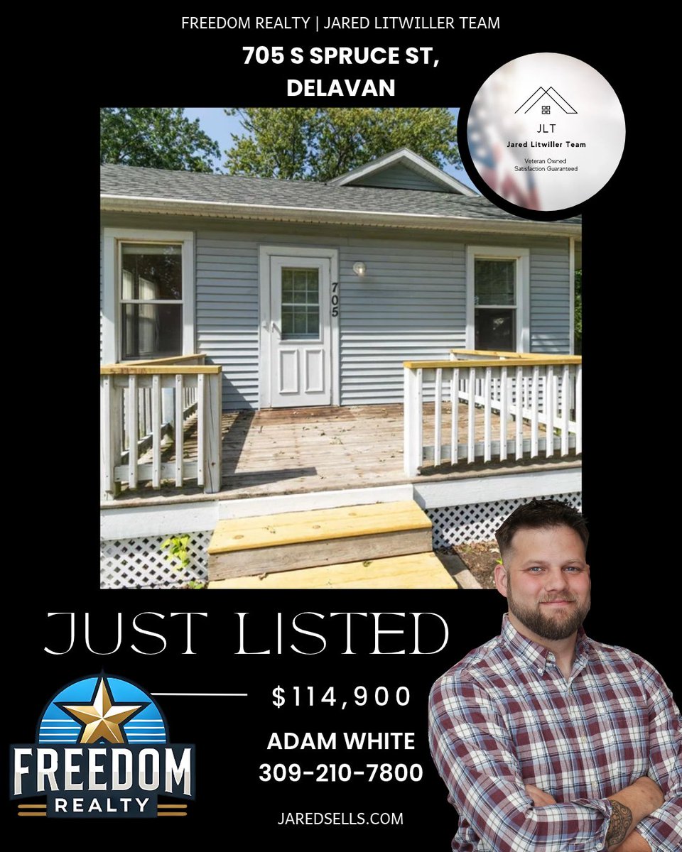 FreedomRealtyIL's tweet photo. 🏡 NEW LISTING IN DELAVAN! 🏡

💰 $114,900
🛏️ 3 Bedrooms
🛁 1 Bathroom
📐 1,232 Sq Ft
📍 705 S Spruce Street, Delavan, IL

✨ Affordable, charming, and ready for you to make it your own!
Don’t miss this great opportunity to own a 3-bedroom, 1-bathroom home on a nice-sized lot in Delavan! Located just two blocks from the school and only a few blocks from downtown, this home offers a convenient location with plenty of potential.

🏠 Features include:
3 bedrooms
1 full bathroom
Spacious attic for additional storage
Small basement
Nice lot
Convenient location near school & downtown
💵 FHA, USDA, VA, Conventional & Cash welcome!

📲 Call Adam White today:
📞 309-210-3241
🌐 https://t.co/KogfDwyjez
🏡 Jared Litwiller Team | Freedom Realty
⭐ Your Central Illinois Real Estate Experts
Don’t wait — schedule your showing today!