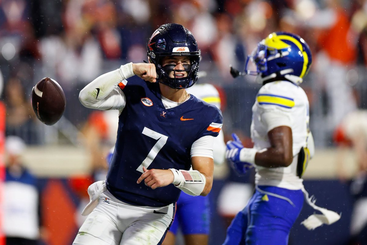 ericward_7's tweet photo. Virginia quarterback Beau Pribula in the national rankings:

Completion % - 4th
Passer Rating - 6th
Passing TDs - 7th

Also one of a handful of QBs nationally to rush for over 100 yards in a game and leading an offense averaging over 40 ppg. #BeauTime #GoHoos 🔸⚔️🔹 https://t.co/riQjO19of5