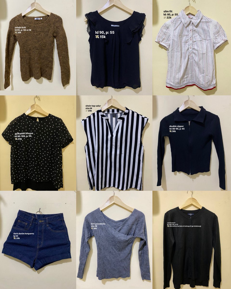 ymkdraft's tweet photo. preloved knit, cardigan, hotpants, blouse & kemeja. ada brand uniqlo, shein, spao. condi dm aku ya!! pengiriman bekasi
#wts #wanttosale #wtb #zonauang #sellbuy https://t.co/PnR2iPas5u