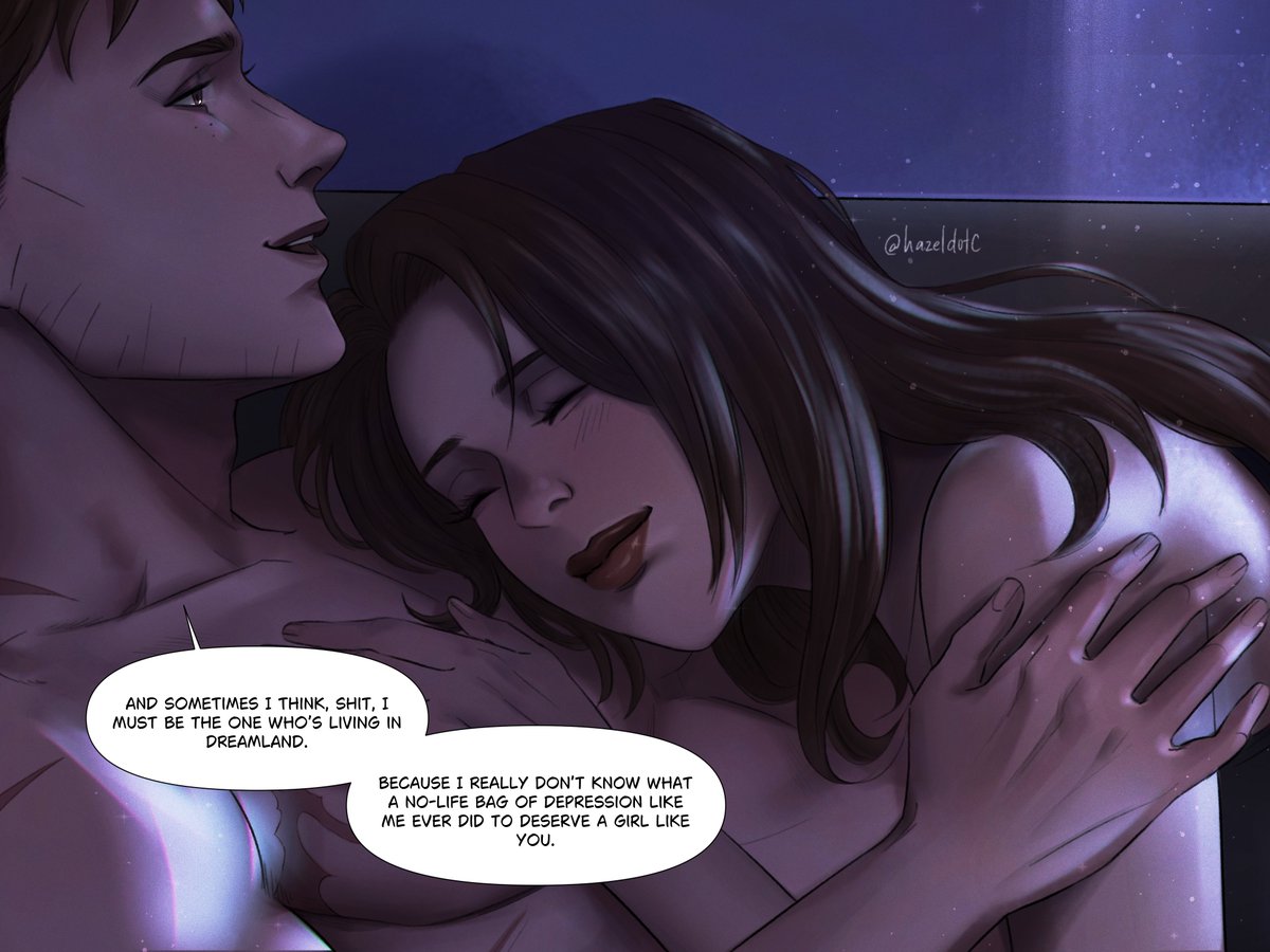 hazeldotc's tweet photo. Pillow Talk 

Some time after all the chaos of fighting Shroud, Robert finally gets a night that feels almost too quiet to be real. He lets himself say the things he’d usually hide behind sarcasm or swallow down with that familiar self-deprecating smile: the kind of feelings that only come out when he thinks no one but Beef is listening. Little does he know, Mandy is awake the whole time, quietly listening to every word.

Commissioned by @rogen80 

#dispatch