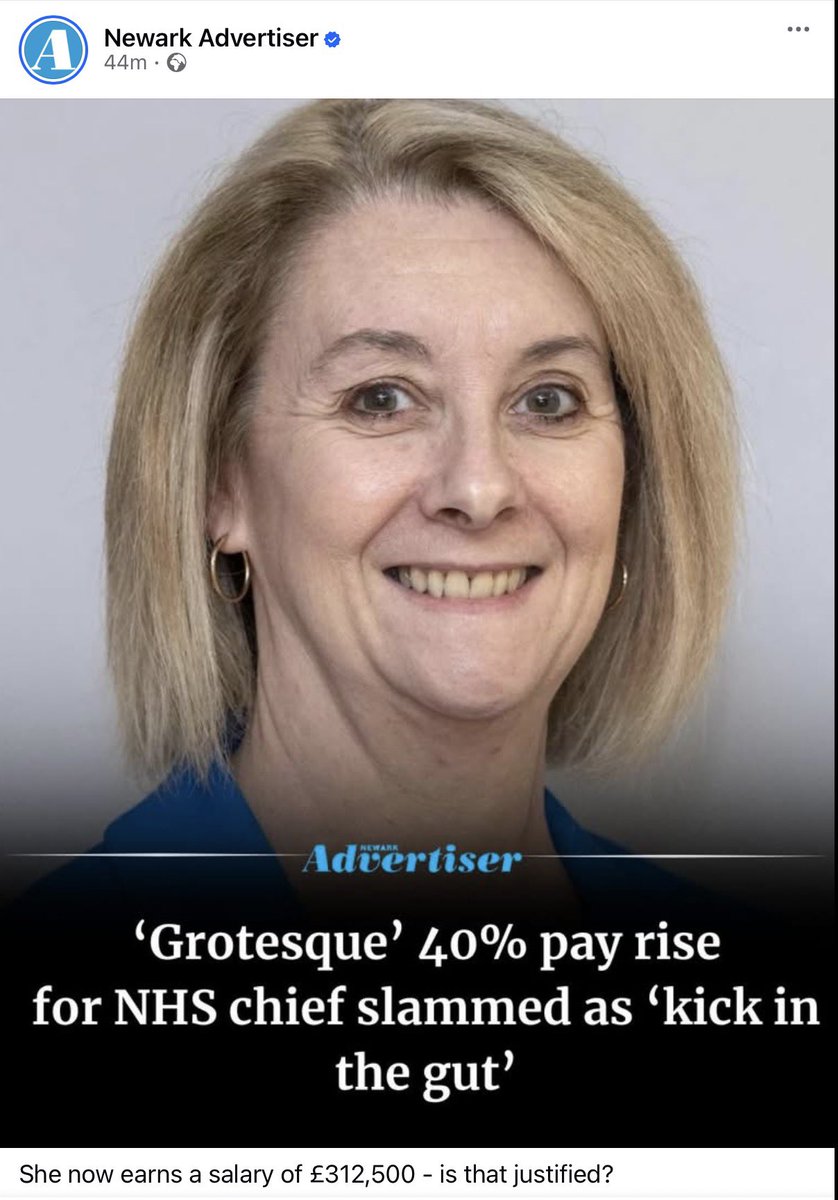 Steve13Walmsley's tweet photo. This is why the NHS has no money to spend on patient service and care. The 40% pay rise for NHS chief Amanda Sullivan was reported on 16 September 2026. She is the newly appointed chief-exec.of the Integrated Care Board (ICB) covering Nottinghamshire, Lincolnshire, and Derbyshire https://t.co/FBMFYIU2wY
