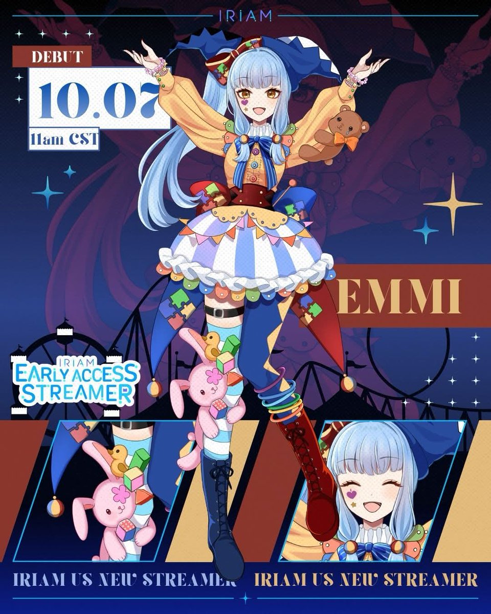 emmi_memi's tweet photo. 🚨🎪 ATTENTION, ATTENTION!
WHO LET THE JESTER OUT?!
Oh… that was me. 💥🎀

I’m EMMI, your brand-new little circus jester! 🃏✨ 

I’m joining 
@IRIAM_US
 as a #IRIAMEarlyAcess streamer

🎟️ GRAND DEBUT — OCTOBER 7TH @ 11 AM CST 🎟️

🎪✨#JumpOnIRIAM
https://t.co/uQmV9MzqlC https://t.co/QQXEhxFxAQ
