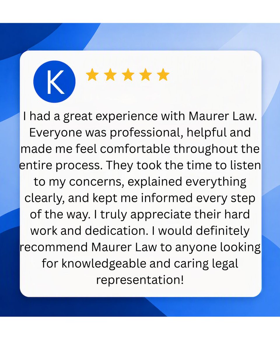 maurer_law_'s tweet photo. Client satisfaction is our top priority. We're grateful for this 5-star review and honored to have helped our client through a challenging time. Thank you for trusting Maurer Law with your case. #5StarReview #ClientTestimonial #PersonalInjuryLawyer #NorthernCalifornia #MaurerLaw https://t.co/uuMTVo8uFk