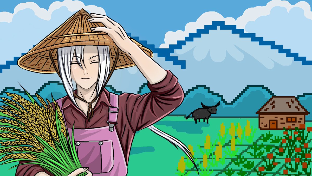 uarmyfreedom13's tweet photo. Magtanim ay di biroooo 😅 And ueeeee this is my first time to do a pixel-themed background (to match Field of Mistria's theme) so it is so scuffed. *cries in palay* #ThumbsteP #DubVinci https://t.co/WjfQwWH5P5