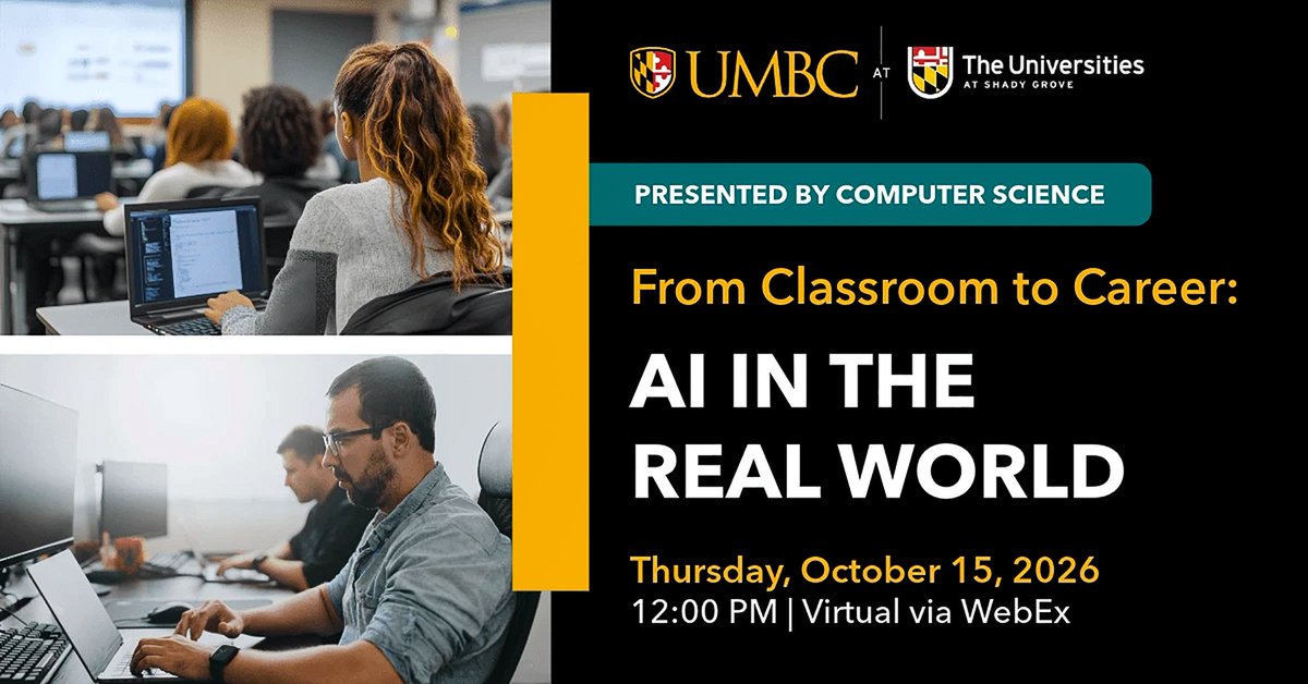 umbccsee's tweet photo. Over 1/3 of entry-level job postings &amp; 1/2 of all tech roles call for AI skills. Join this session with alumni &amp; industry partners to explore the rise of AI, its growing workplace role, &amp; how classroom lessons drive career success. More info &amp; register: https://t.co/EDuYL9uGob https://t.co/yasRYXQLHN
