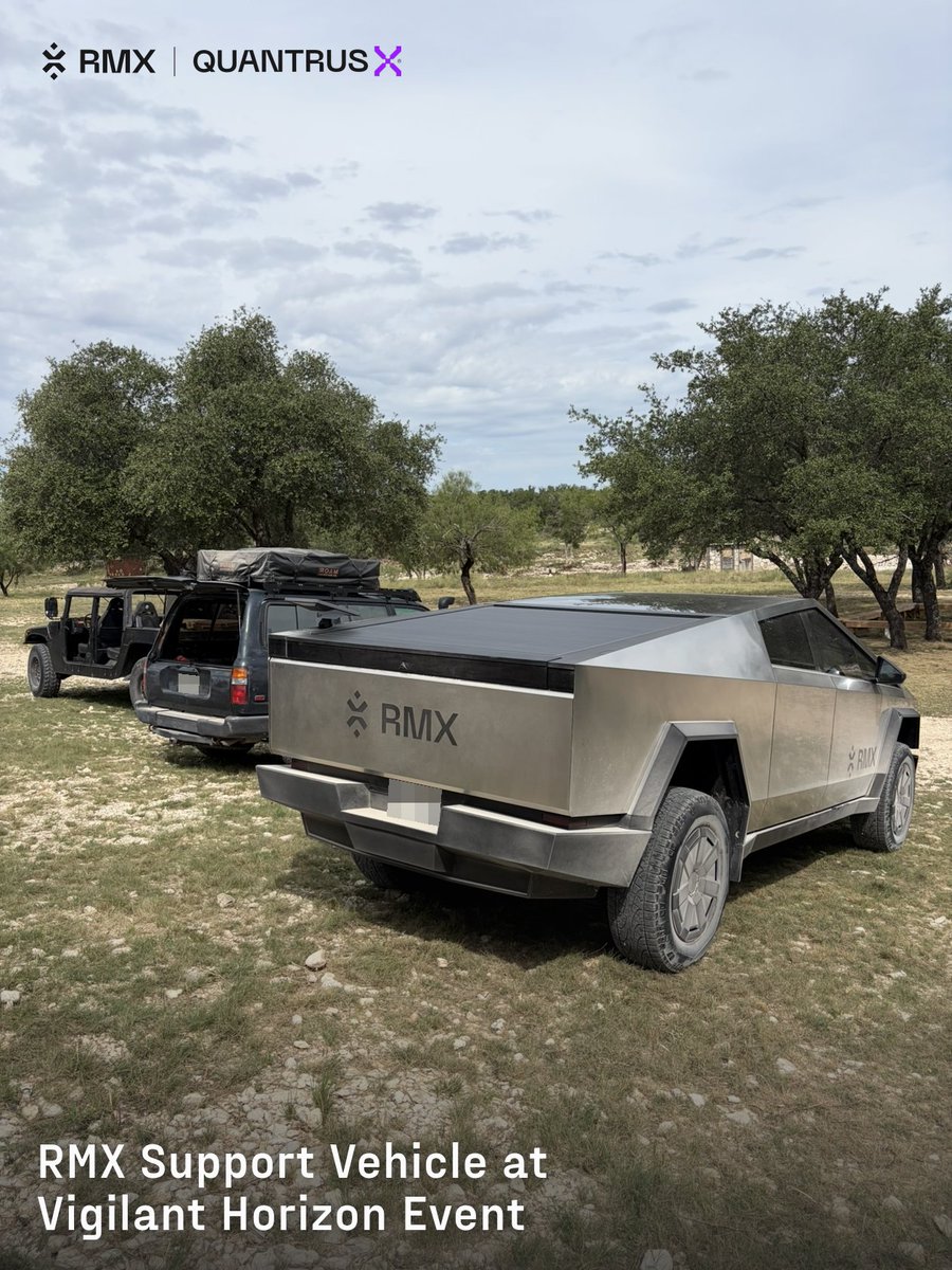 RMXIndustries's tweet photo. RMX Cybertruck support vehicle on site at Vigilant Horizon, an invite-only LEO and military field workshop with QuantrusX™ at the core and Real-World Intelligence in the field.
#RMX #QuantrusX #VigilantHorizon #RealWorldIntelligence #FieldOps #Cybertruck https://t.co/SBOC3dITb4
