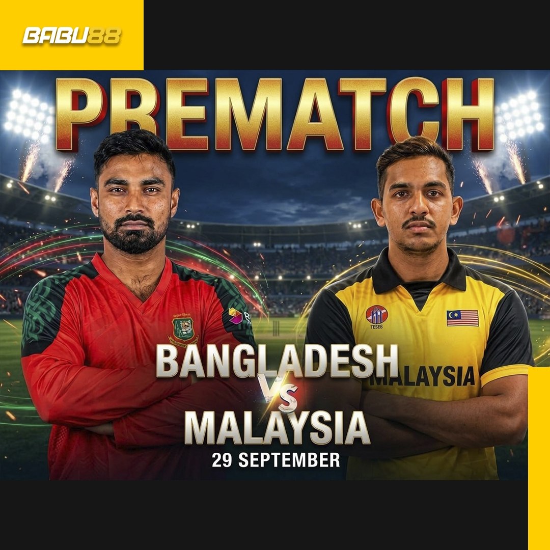 Babu88Official's tweet photo. 🏏🔥 BABU88 | Bangladesh 🇧🇩 vs Malaysia 🇲🇾
🏆 Asian Games QF4 | Sept 29 | 11 AM BST
⚡ Hangzhou 2023: Bangladesh won by just 2 runs!
⭐ Virandeep Singh returns for Malaysia.
🔥 Another tight battle awaits!
📲 https://t.co/SYMuKWF3uo
#BABU88 #AsianGames2026 #BANvsMAS https://t.co/RDrznuEupT
