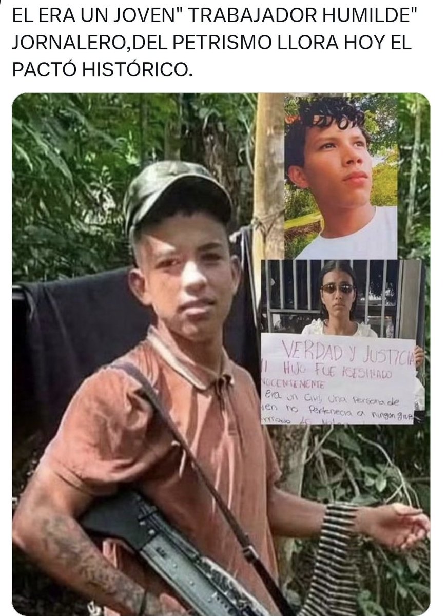 carlos19783's tweet photo. @MafeCarrascal Entonces ahora todo bandido que den de baja lo van a disfrazar de campesino? No ve un solo rechazo en contra de los terroristas cuando mueren servidores públicos,  campesinos, niñ@s reclutados a la fuerza, tenes un racero unilateral?,  sólo escupes veneno? https://t.co/mkc3YYpnMP