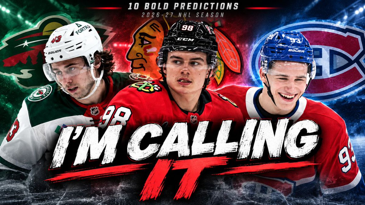 BudsandPucks's tweet photo. The NHL season starts tomorrow. Time to put some shit on the record.

Bedard 100+.
Sharks make playoffs.
Demidov 100+.
Chernyshov 40 goals.
Quinn Hughes traded.

10 BOLD predictions for the 2026-27 NHL season.

Full video out now on YouTube: https://t.co/mvXmAiEoTo https://t.co/fIBPPWHI3I