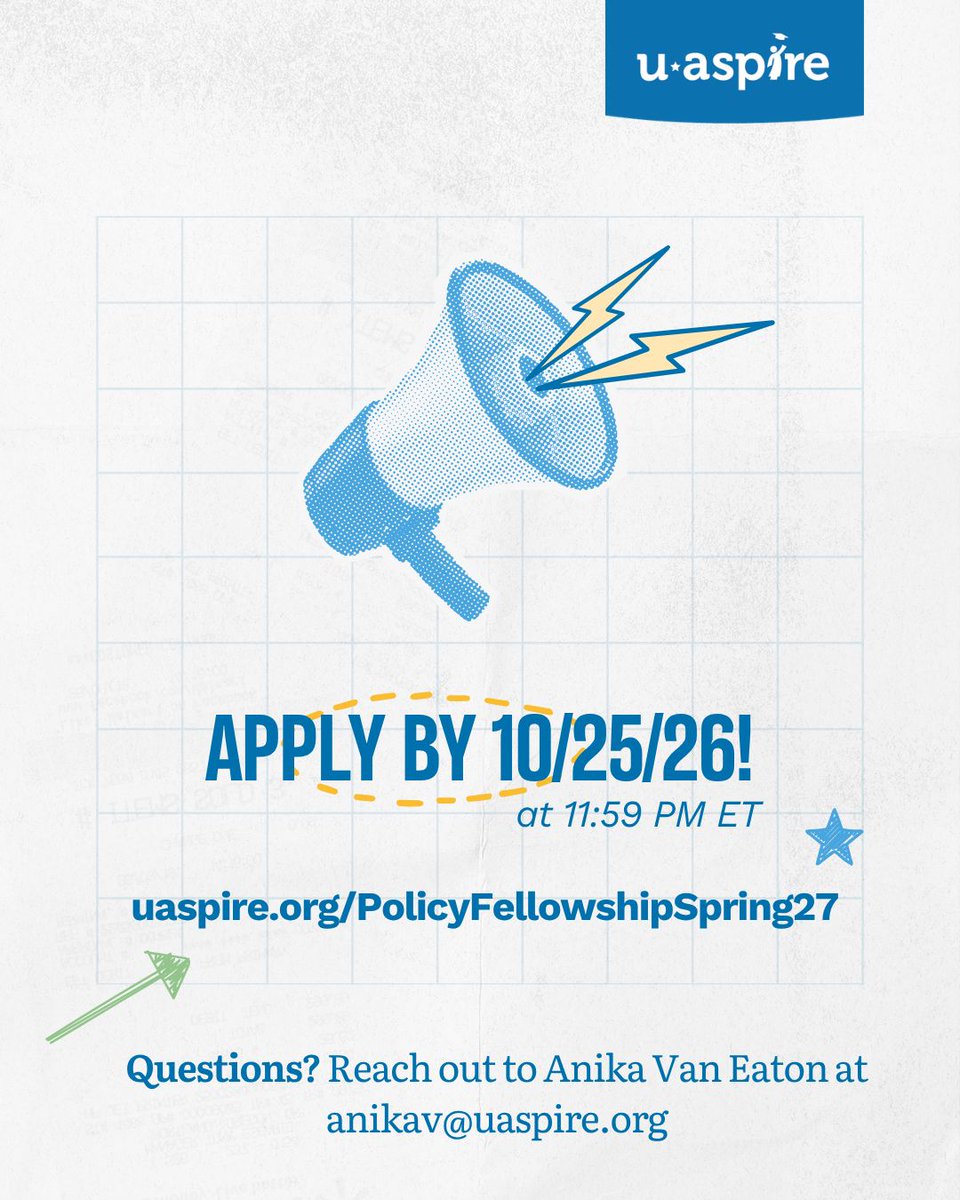 uAspire's tweet photo. uAspire is looking for current college undergrads in MA &amp; NY for our paid Spring 2027 Policy Fellowship! 
🎓 $500/mo stipend upon completion
🎓 All travel covered
🎓 Direct mentorship w/Policy Directors 
Apply by 10/25: https://t.co/aJ2IYfz6ot 
Share w/student in MA or NY! https://t.co/87k81p8nFr