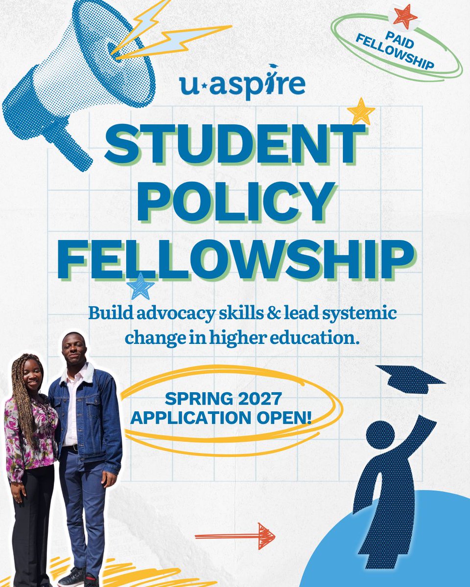 uAspire's tweet photo. uAspire is looking for current college undergrads in MA &amp; NY for our paid Spring 2027 Policy Fellowship! 
🎓 $500/mo stipend upon completion
🎓 All travel covered
🎓 Direct mentorship w/Policy Directors 
Apply by 10/25: https://t.co/aJ2IYfz6ot 
Share w/student in MA or NY! https://t.co/87k81p8nFr