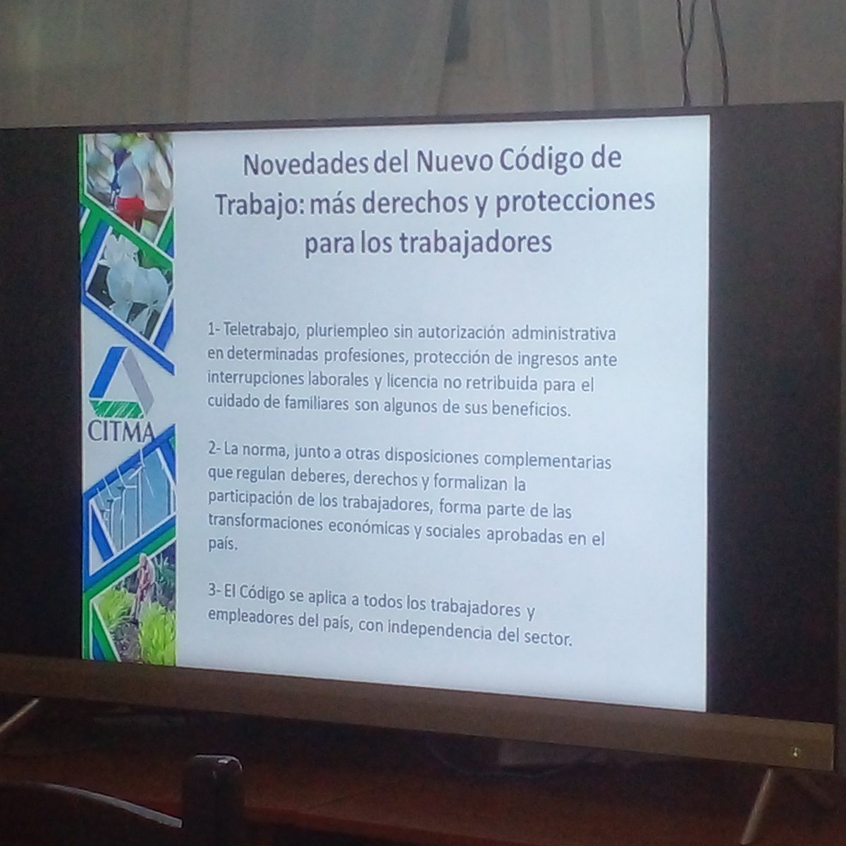GtmCITMA's tweet photo. Debatimos en el #CITMA guantanamero las  novedades del nuevo #CodigoDeTrabajo: pluriempleo, licencias no retribuidas, protección a personas con discapacidad, entre  otros temas abordados.
 Espacio de aprendizaje para conocer y defender nuestros derechos. 
#GuantanamoNoSeDetiene https://t.co/fDj5807sEM