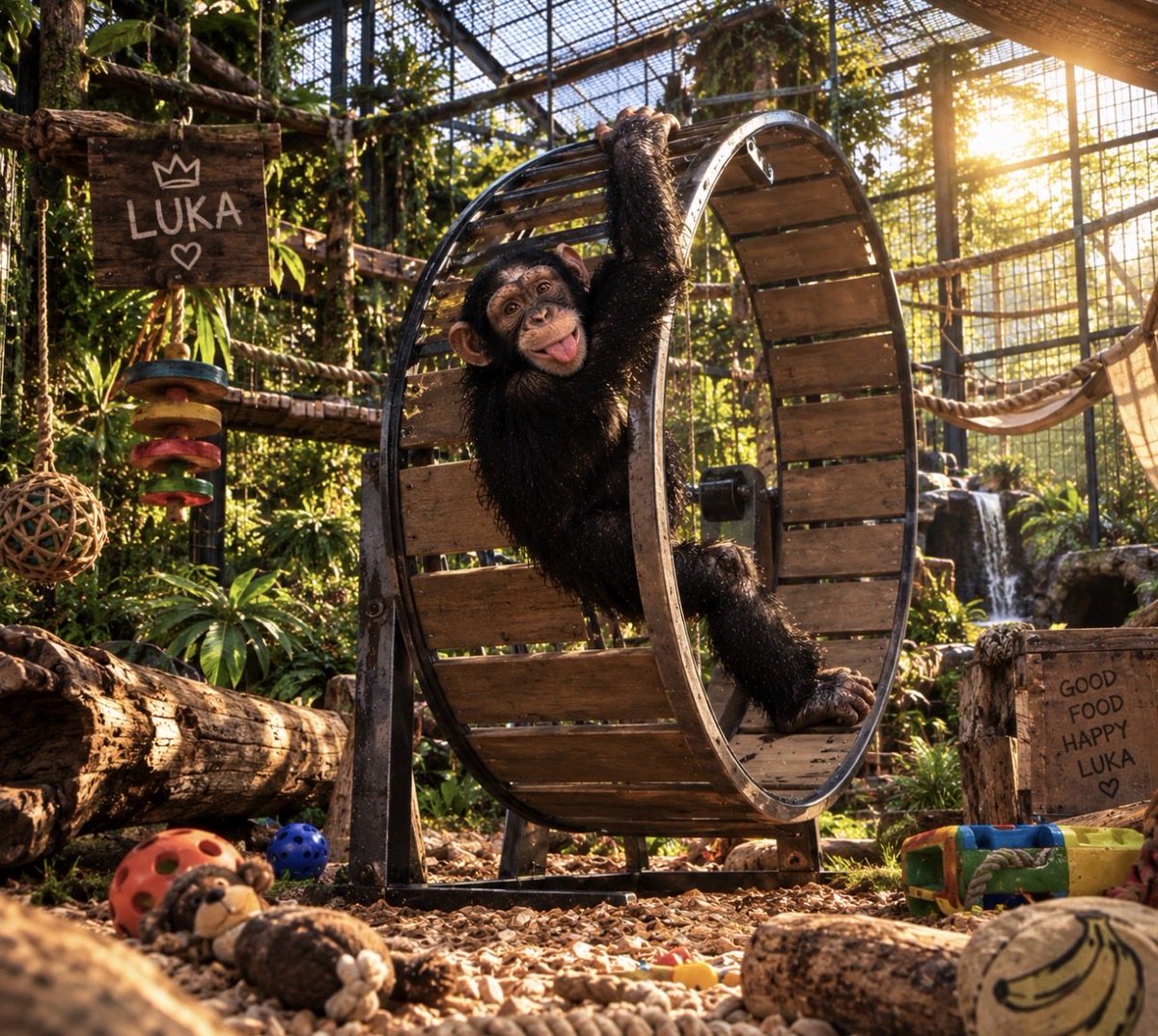 LUKA_monkey_'s tweet photo. Luka got a new playground… 🐒😂

Big wheel. Jungle vibes. Toys everywhere.

And somehow he still looks like he’s planning something. 👀🤣

Would you let Luka loose in your house? 😂👇

#Luka #LukaMonkey #FunnyMonkey #Monkey #Chimpanzee #FunnyAnimals #CuteAnimals #AnimalLovers https://t.co/ZPCOPP6qnI