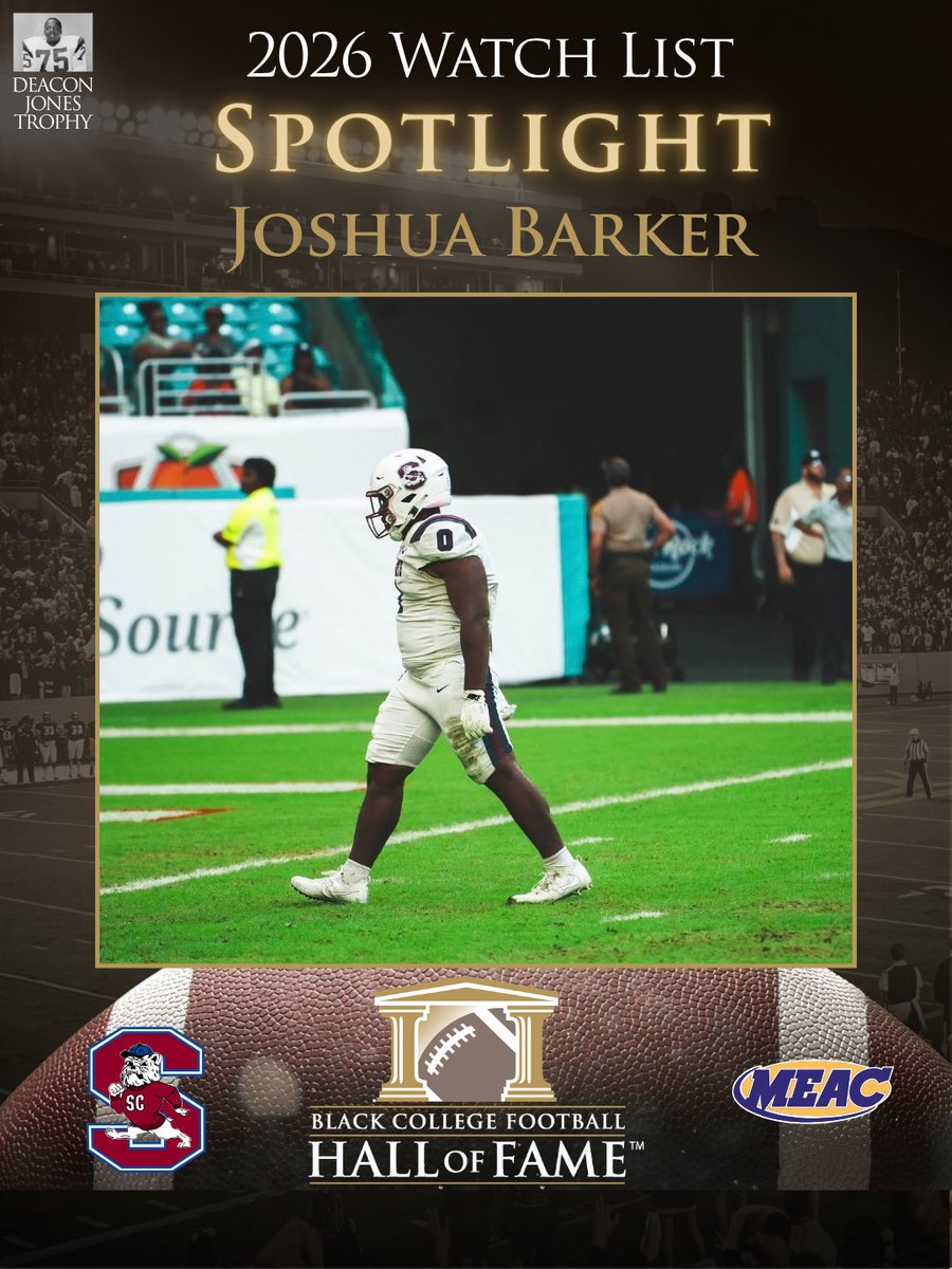BCFHOF's tweet photo. Black College Football Player of the Year Spotlight:

Josh Barker, DL &amp; Ka’Von Chisholm, DL, South Carolina State

Josh and Ka’Von combined for 11 tackles, 5.5 TFLs and 4 sacks in South Carolina State’s 31-21 win over Bethune-Cookman. https://t.co/phmhkWd1OY