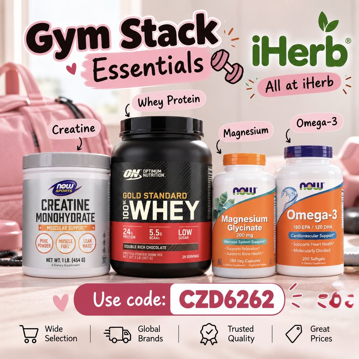 zen5iherb5code's tweet photo. Gym essentials 🏋️‍♀️
Creatine • Whey Protein • Magnesium • Omega-3
Find your fitness essentials on iHerb 🤍

Use code: ✅CZD6262✅ for a discount.

#iherb https://t.co/JhuptHlzN7