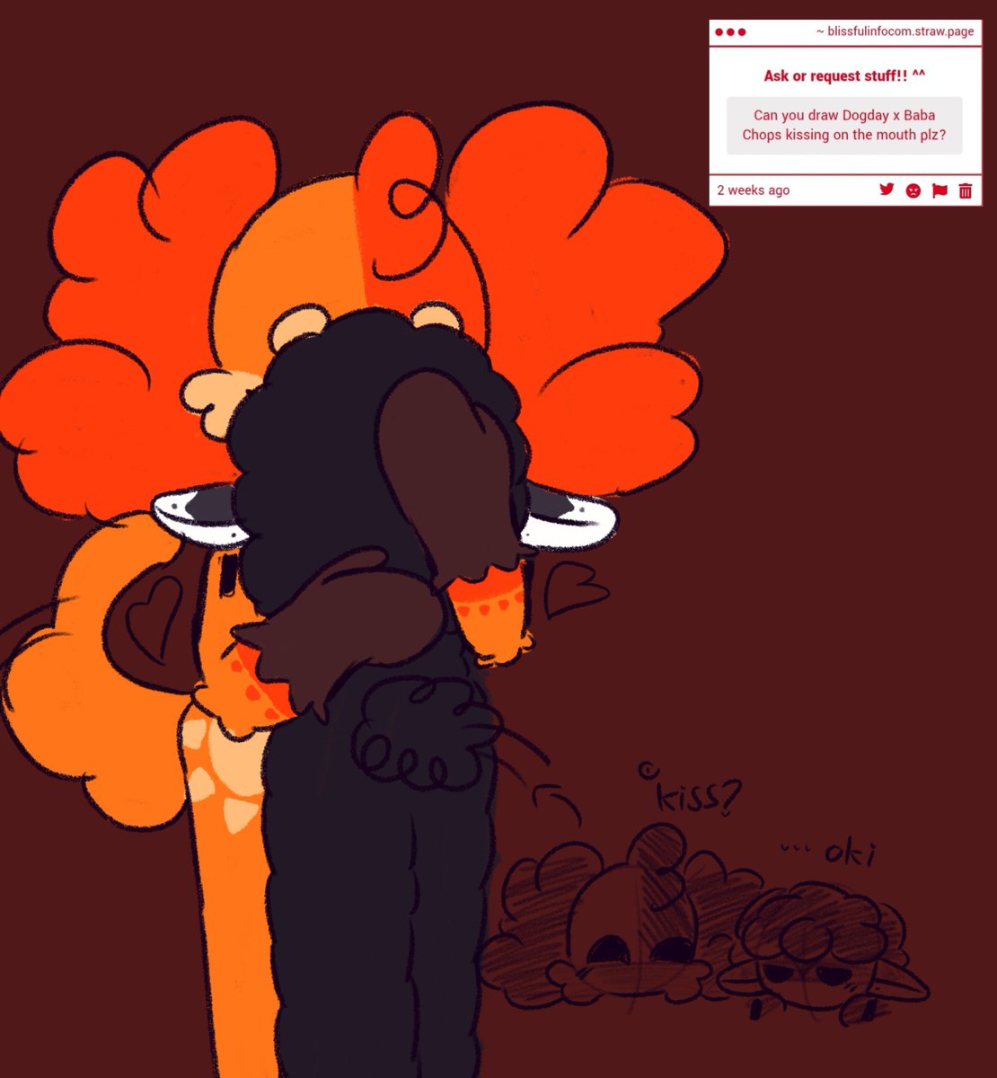Zeep1599138's tweet photo. This is the best kiss I can draw...
#DogDay X #BabaChops
#SmilingCritters #NightmareCritters https://t.co/i80RzzpSxS