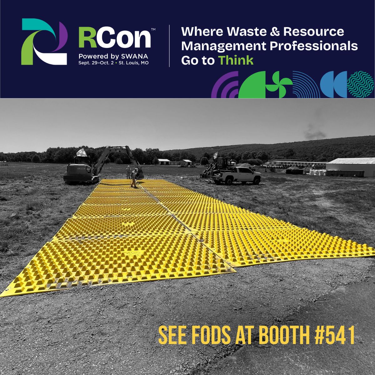 getfods's tweet photo. Weโre heading to RCon in St. Louis! Stop by Booth #541 to see how reusable FODS mats help control trackout and reduce the need for traditional aggregate entrances.
๐ RCon | Sept. 29โOct. 2 | St. Louis, MO
#RCon2026 #FODS #TrackoutControl #WasteManagement #ConstructionSolutions https://t.co/KbiMQrjja4