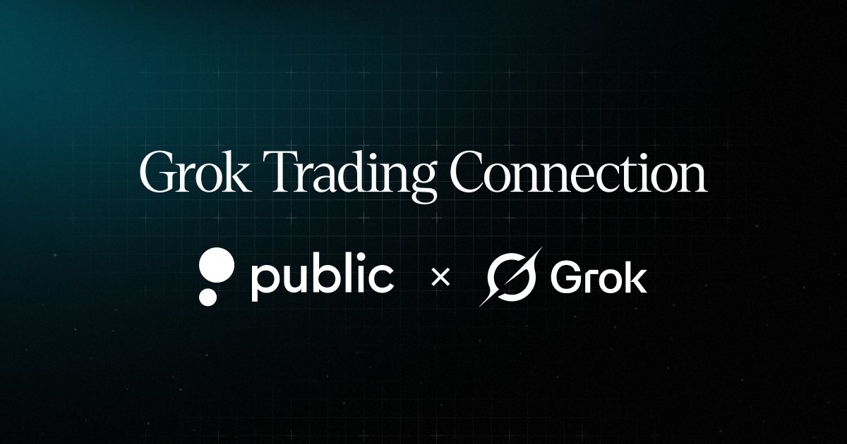public's tweet photo. Another way to use AI with your Public account.

Grok is now supported through Public’s Agent Skill.

Guide to connect: https://t.co/n14JGZQWhF https://t.co/hCaqCRVGR6