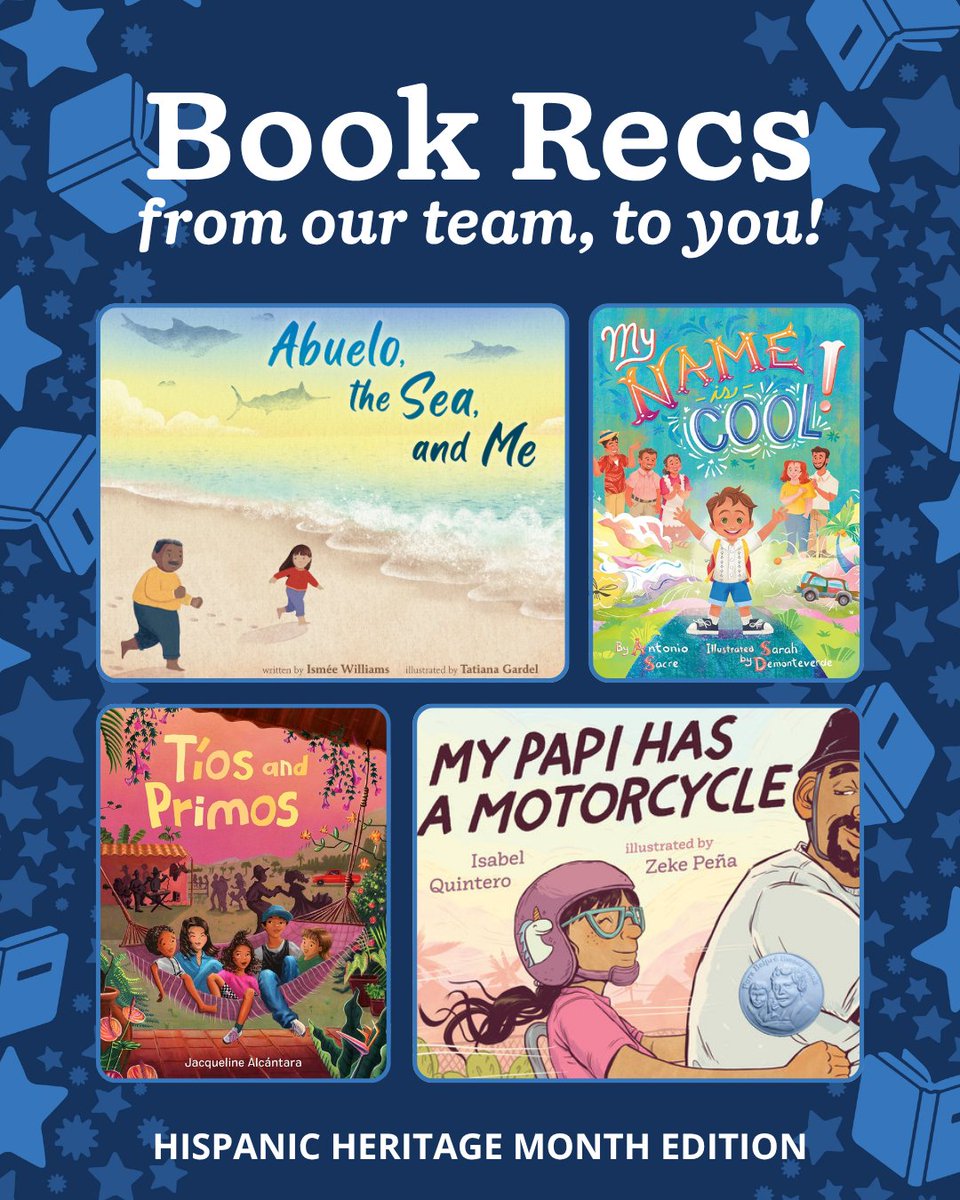 ReadingPartners's tweet photo. Celebrate Hispanic Heritage Month with a great book! 📚💙 Our team is sharing a few of our favorite children’s books that celebrate culture, family, identity, and community.

What book will you be picking up this month? 👇

#ReadingPartners #books #literacy #childrensbooks https://t.co/gTZnzXuQYu