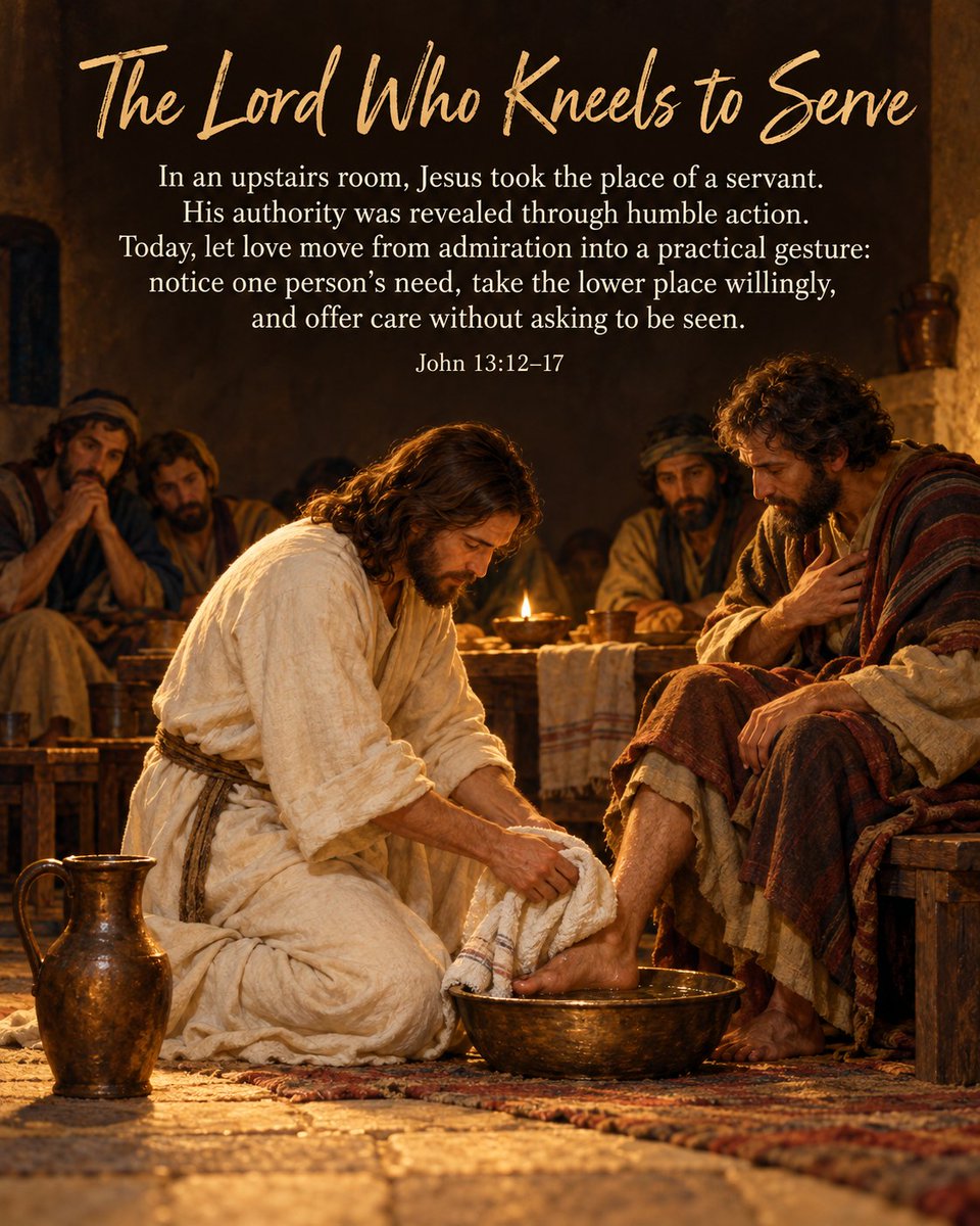 HolyVersesOrg's tweet photo. John 13:12–17 brings us into the room after Jesus has washed his disciples’ feet. He asks whether they understand what he has done, then turns the act into an example for the way they should treat one another. The Teacher has chosen the work of a servant.

It is easy to admire hu https://t.co/d1jkjSZALG