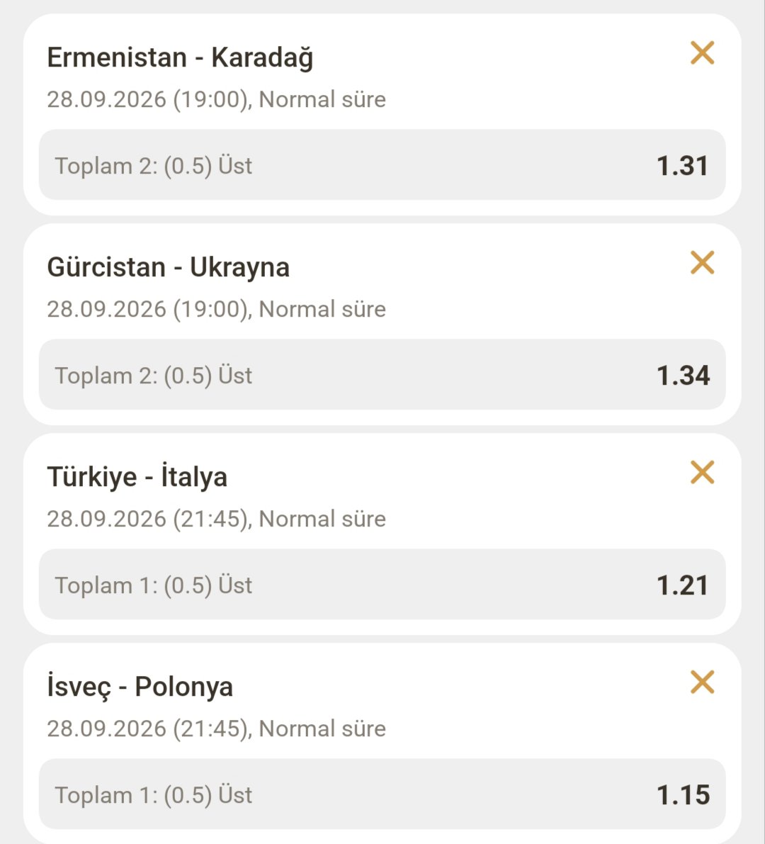 ProTipsster's tweet photo. Karadağ takım 0.5 üst 
Ukrayna takım 0.5 üst 
Türkiye takım 0.5 üst 
İsveç takım 0.5 üst 

4 maç 2.46 oran 

Bol şans herkese. https://t.co/uV76rOhptO