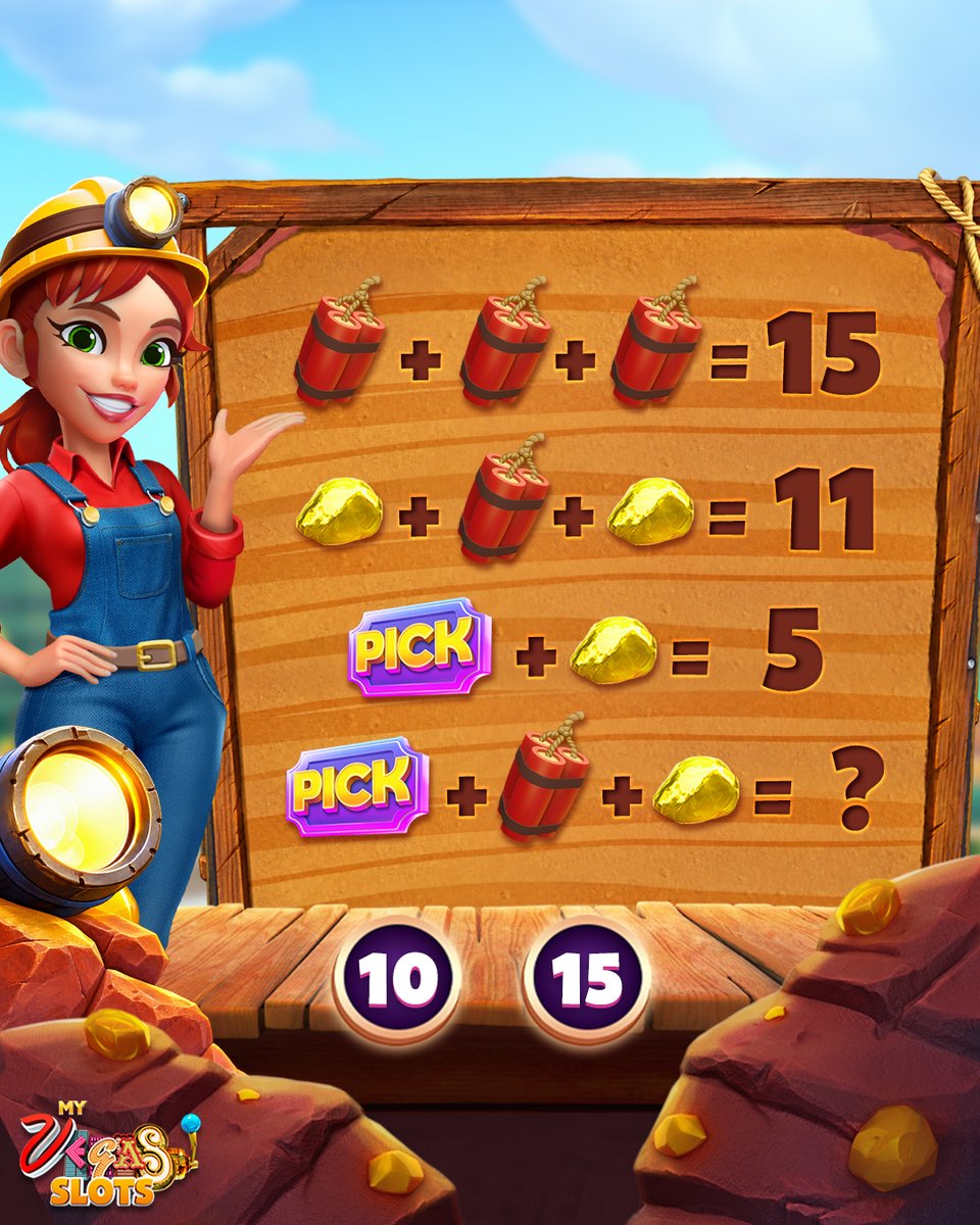 myVEGAS's tweet photo. ⛏️ Strike gold with your free chips: https://t.co/wJuZ9w78wp

Spin, pick, and blast your way to gold in Hide &amp; Pick Gold Blast! Think you can crack this equation? Drop your answer in the comments! 🧮 https://t.co/VmdR7cif9Z