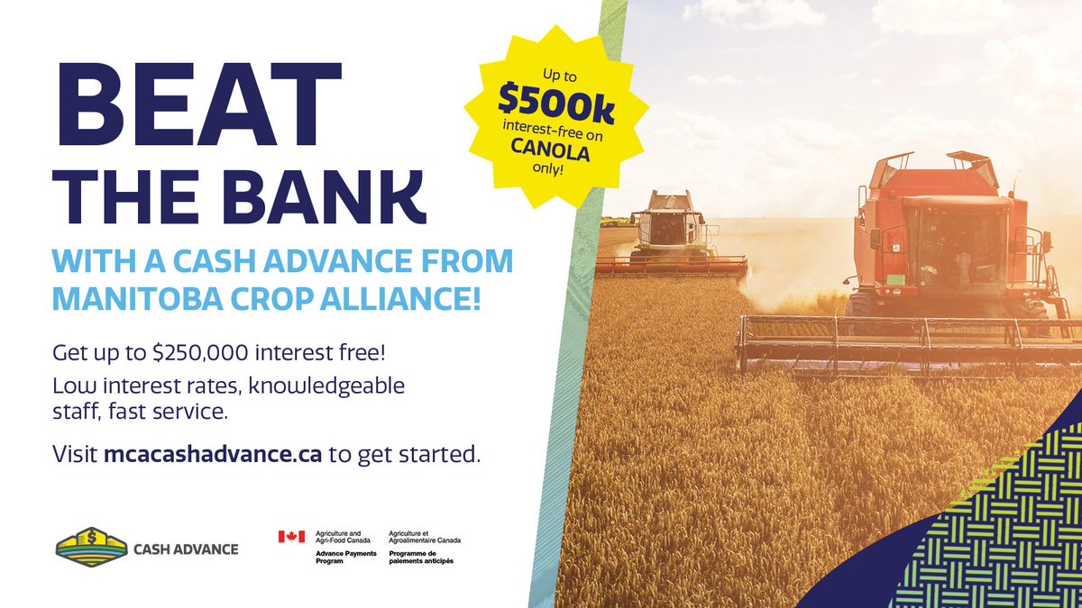 mb_cropalliance's tweet photo. Apply today for a 2026 #AAFC_APP cash advance and receive up to $250K interest-free (or $500K interest-free on canola only!
Learn more and apply today: https://t.co/f8F1o2IOaL
#MbAg https://t.co/rZEedfyKbt