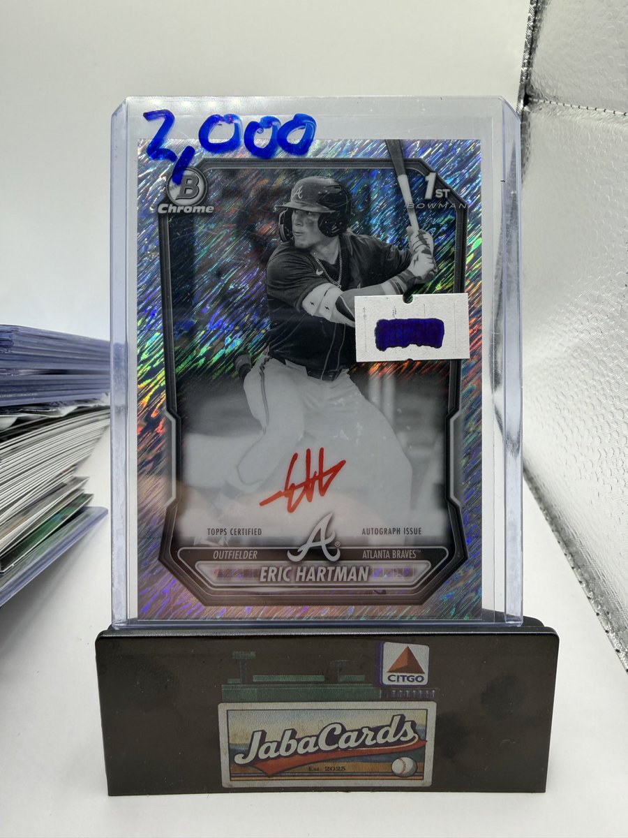 jabacards's tweet photo. Anybody buying on here? Prices shipped on toploader- aloy ask is 1200. All include shipping and full insurance coverage as always! #Bowman #EricHartman #JosuarGonzalez #WehiwaAloy #JojoParker #braves #giants #bluejays #orioles https://t.co/M4qVxmsnen